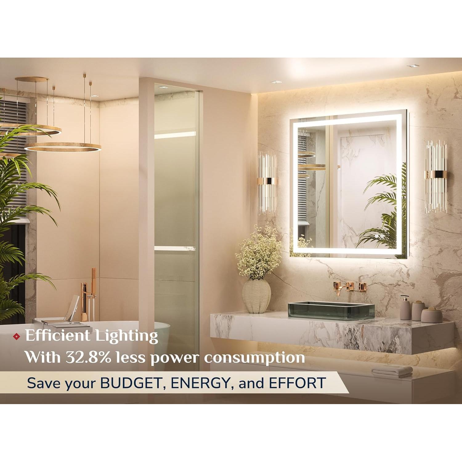 Espejo de baño LED Keonjinn 91x36 cm con luz y anti-vaho