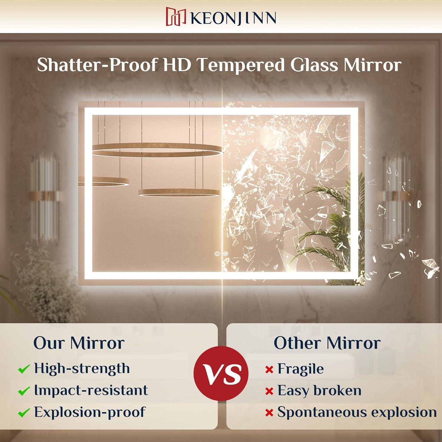 Espejo de baño LED Keonjinn 91x36 cm con luz y anti-vaho