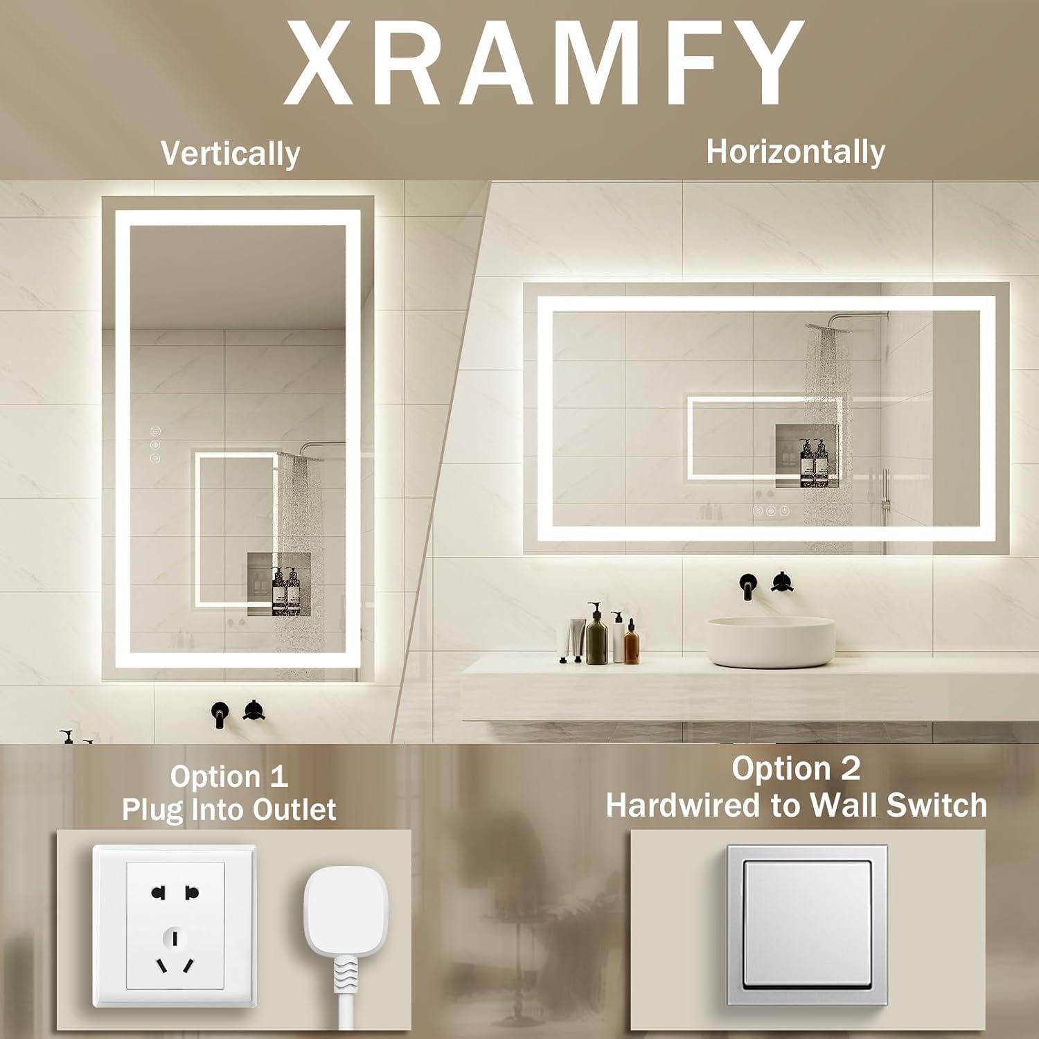Espejo de baño LED XRAMFY 139,7x76,2 cm 3 modos luz