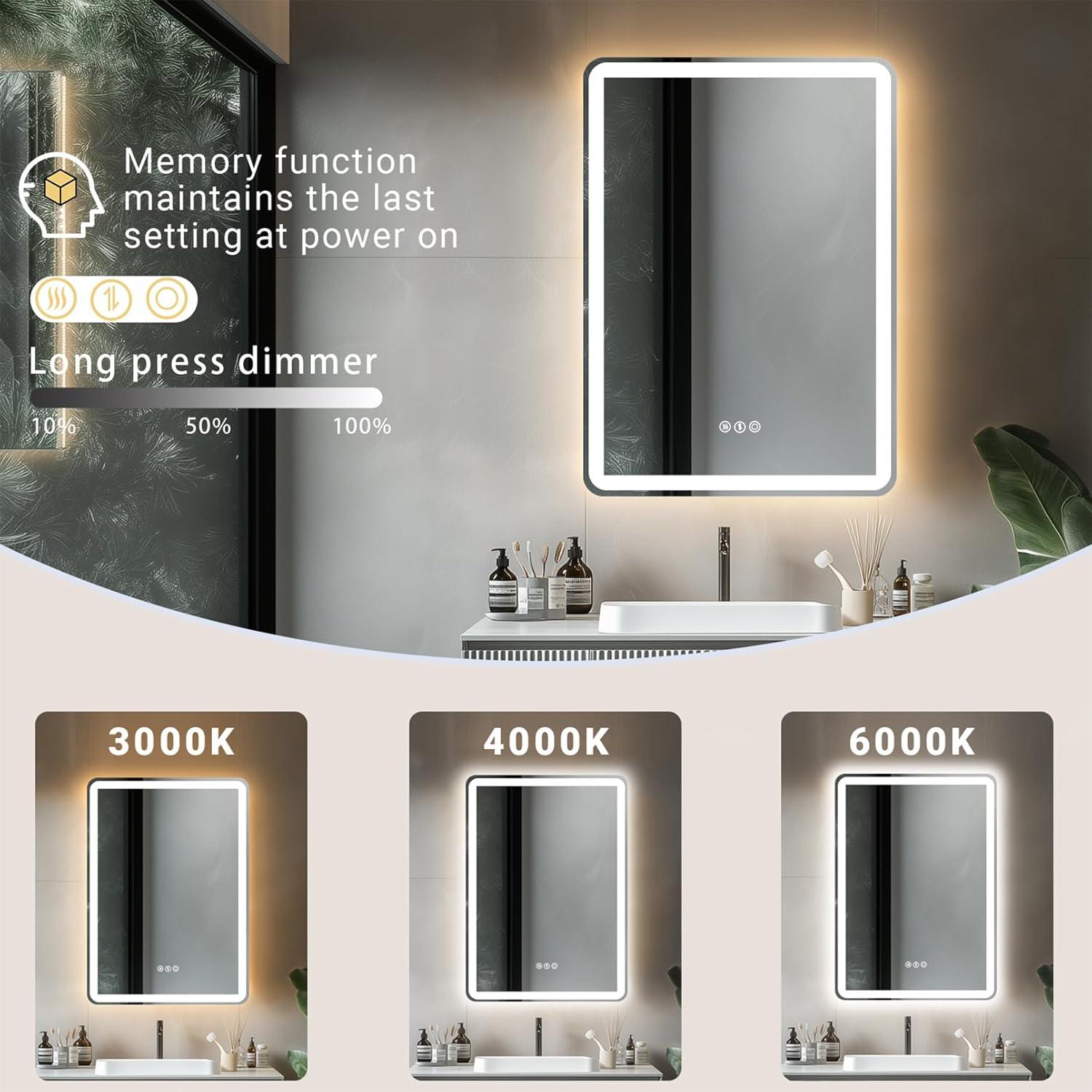 Espejo de baño LED AFMMFA 71x50 cm con anti-vaho