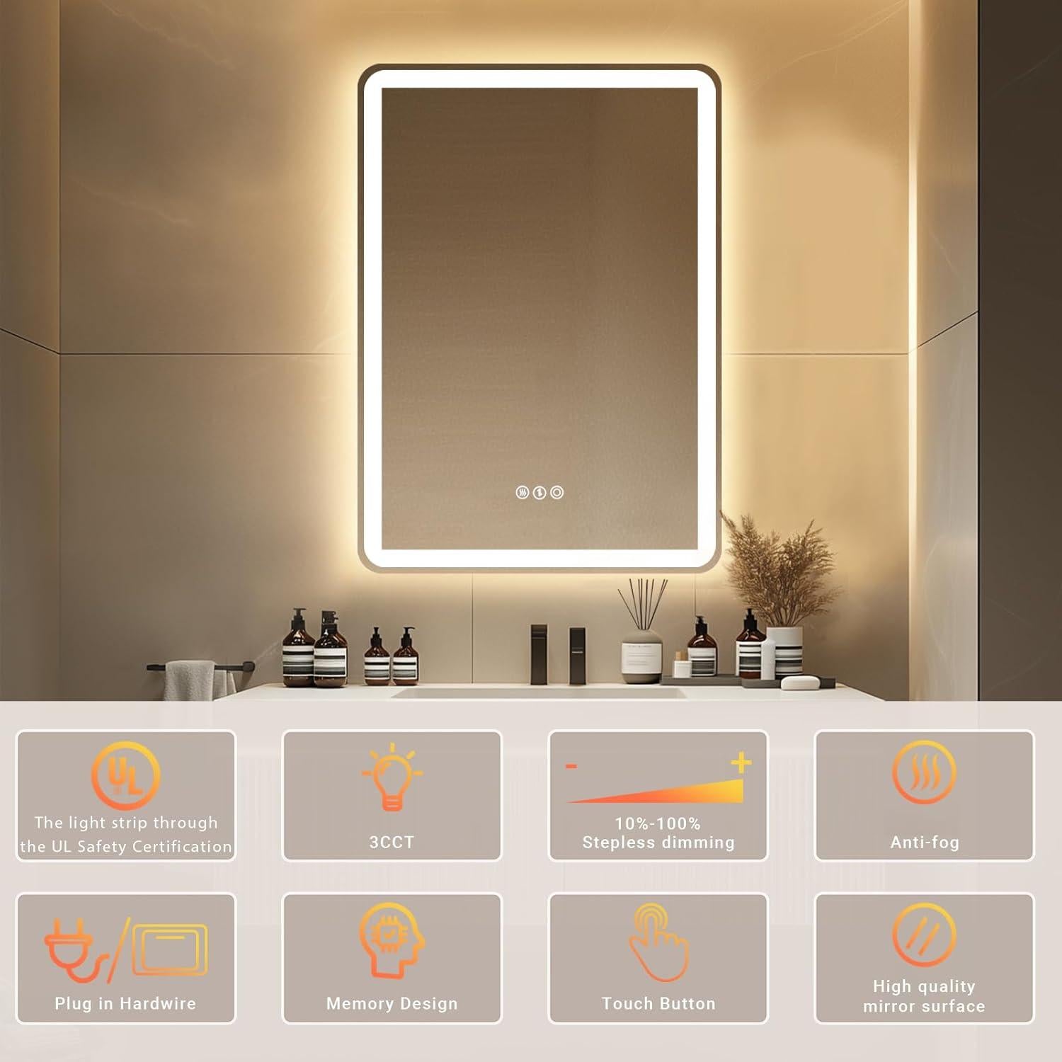 Espejo de baño LED AFMMFA 71x50 cm con anti-vaho