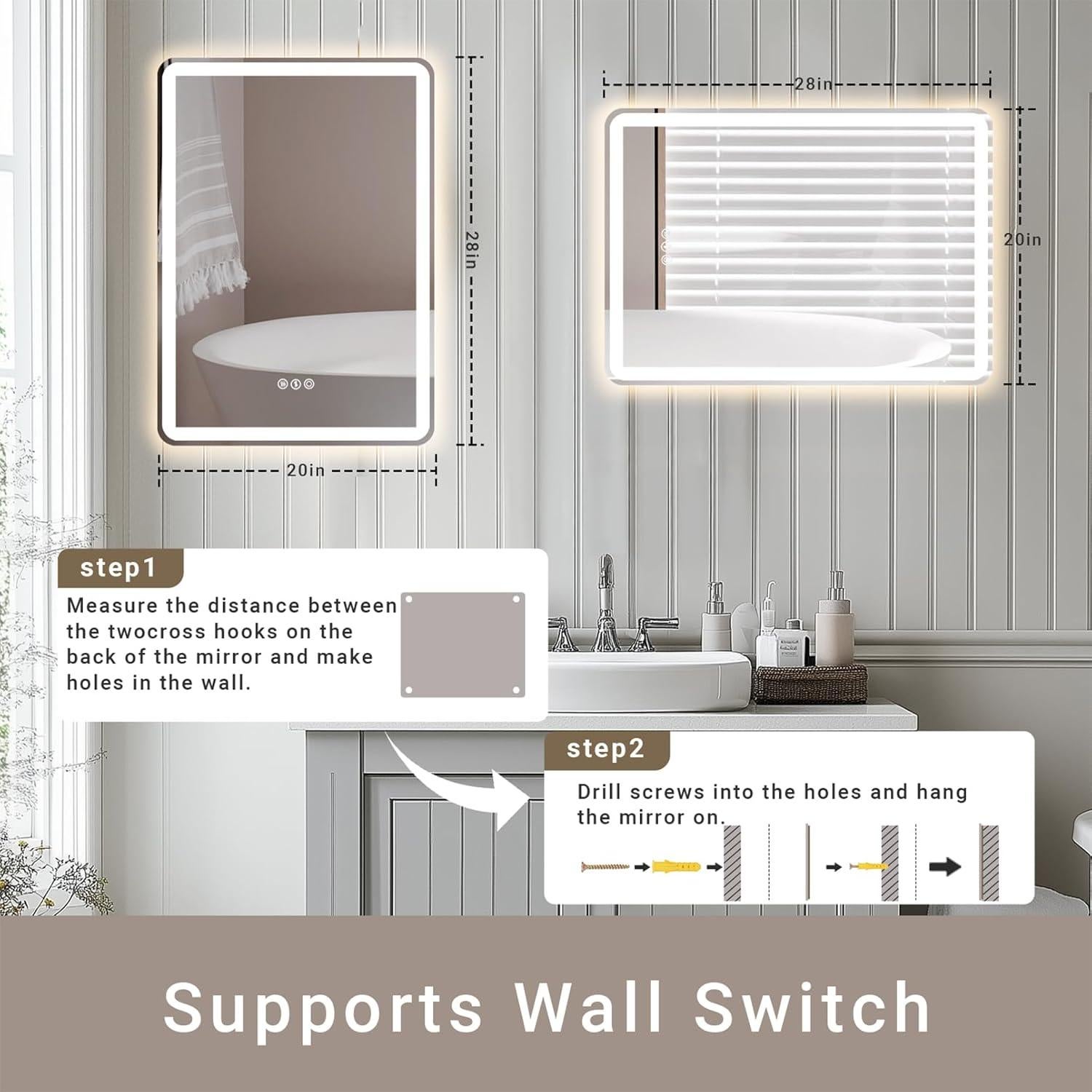 Espejo de baño LED AFMMFA 71x50 cm con anti-vaho