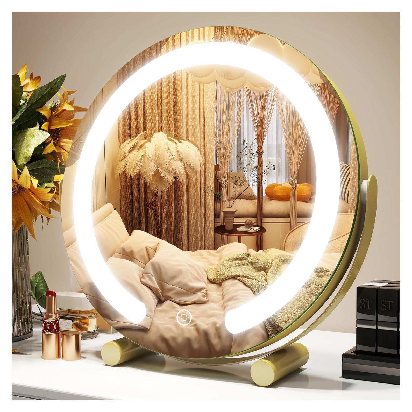 Espejo de Tocador Iluminado ROLLOVE 30 cm Dorado 360°