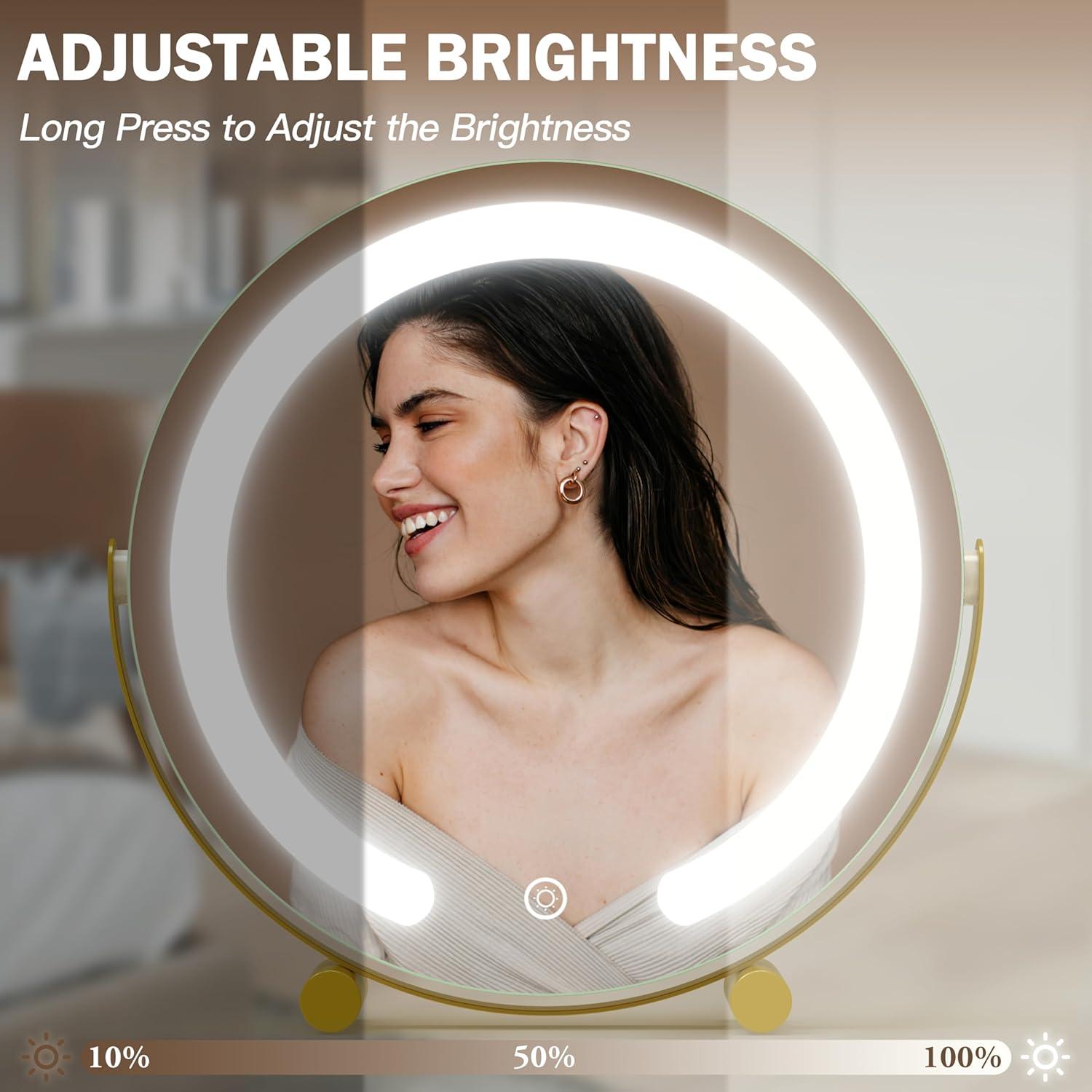 Espejo de Tocador Iluminado ROLLOVE 30 cm Dorado 360°