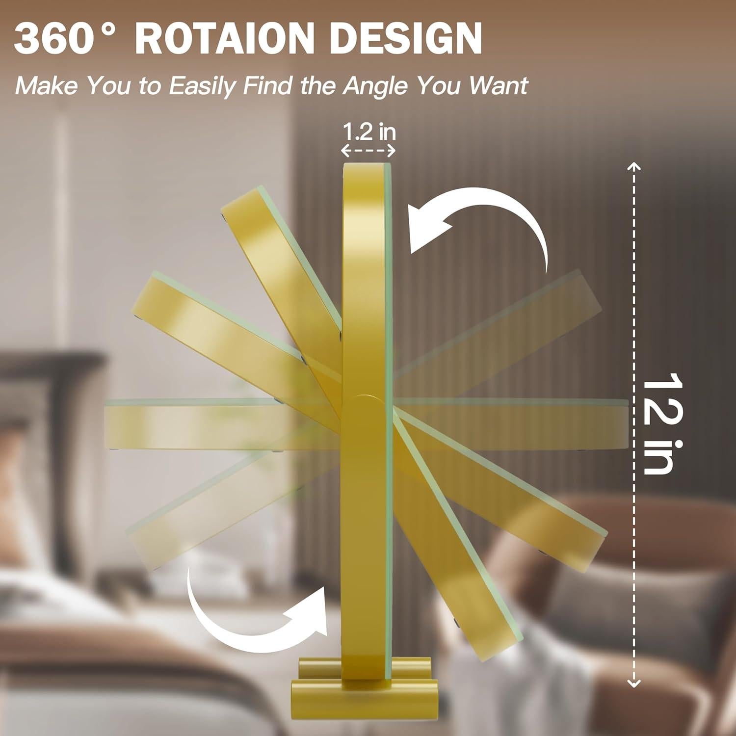 Espejo de Tocador Iluminado ROLLOVE 30 cm Dorado 360°