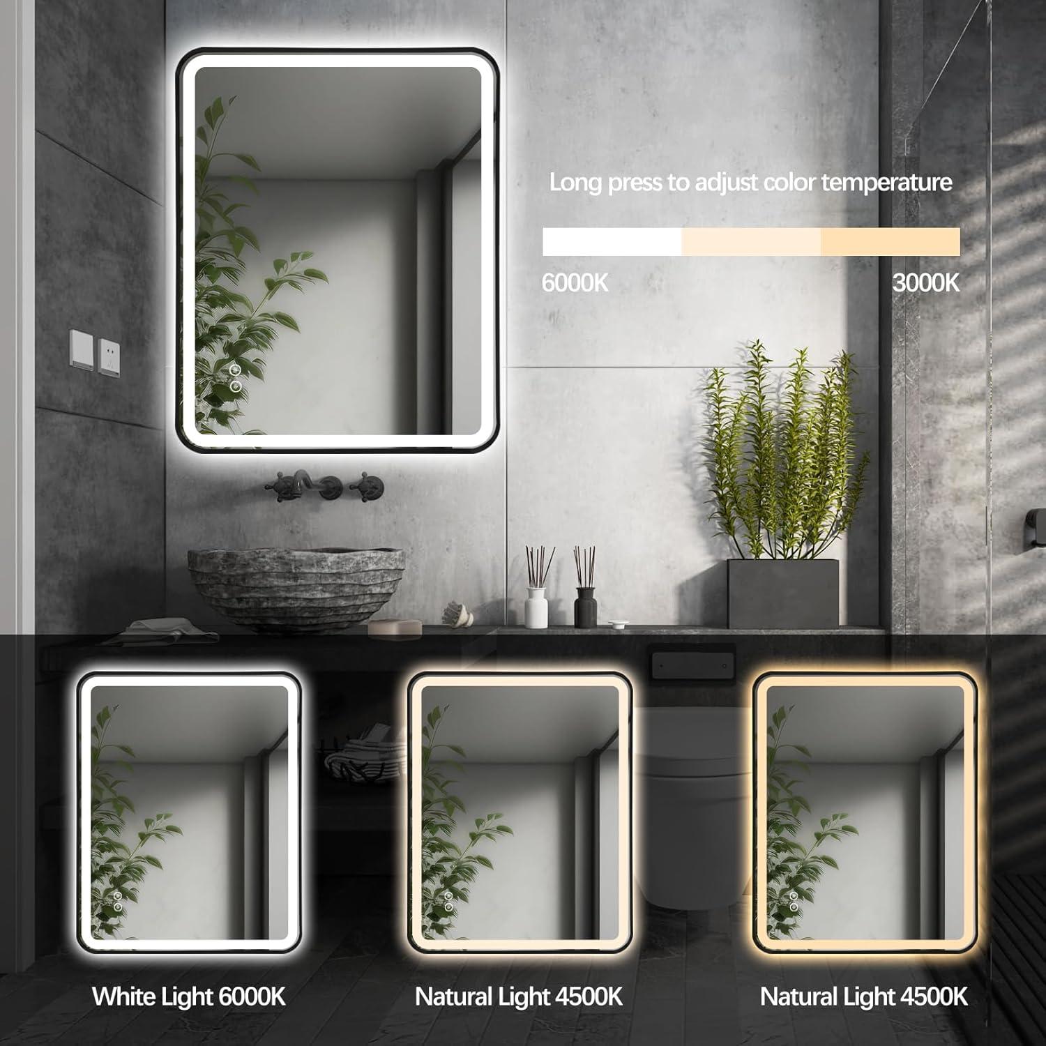 Espejo de baño LED TheiaMo 36x28 dorado anti-vaho