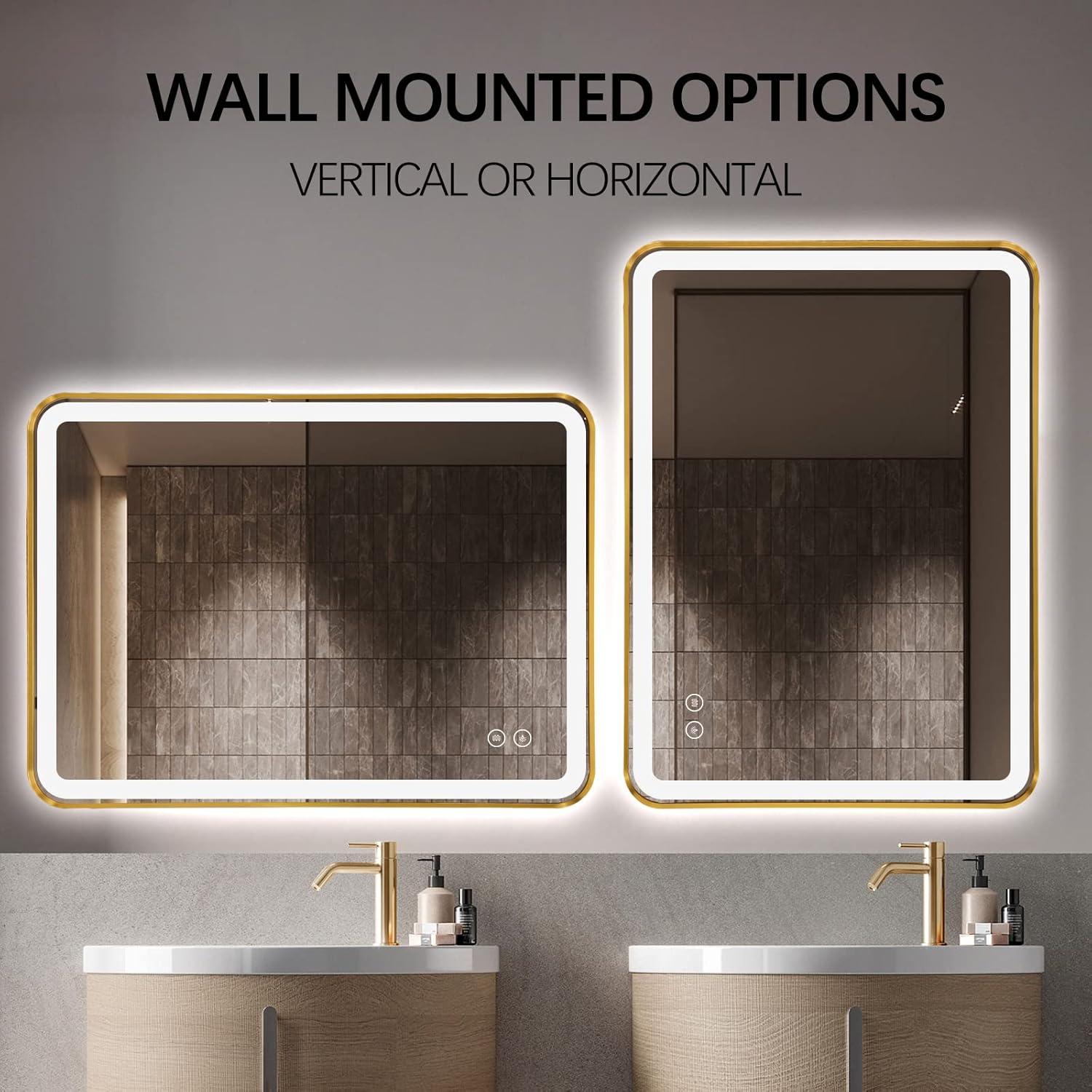 Espejo de baño LED TheiaMo 36x28 dorado anti-vaho