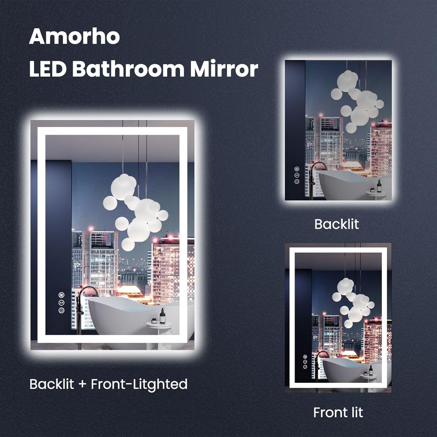 Espejo LED Amorho 71x50 cm con luz regulable y sin vaho