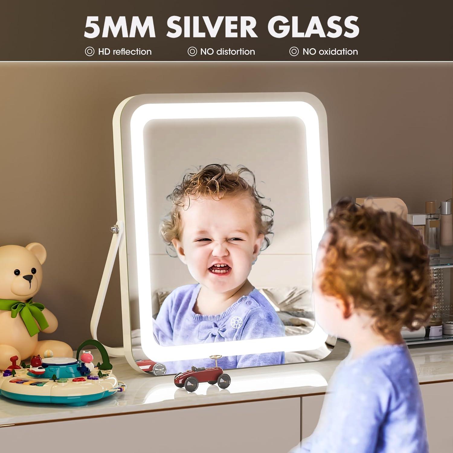 Espejo de tocador LED Hasipu 25x30 cm 3 modos luz táctil