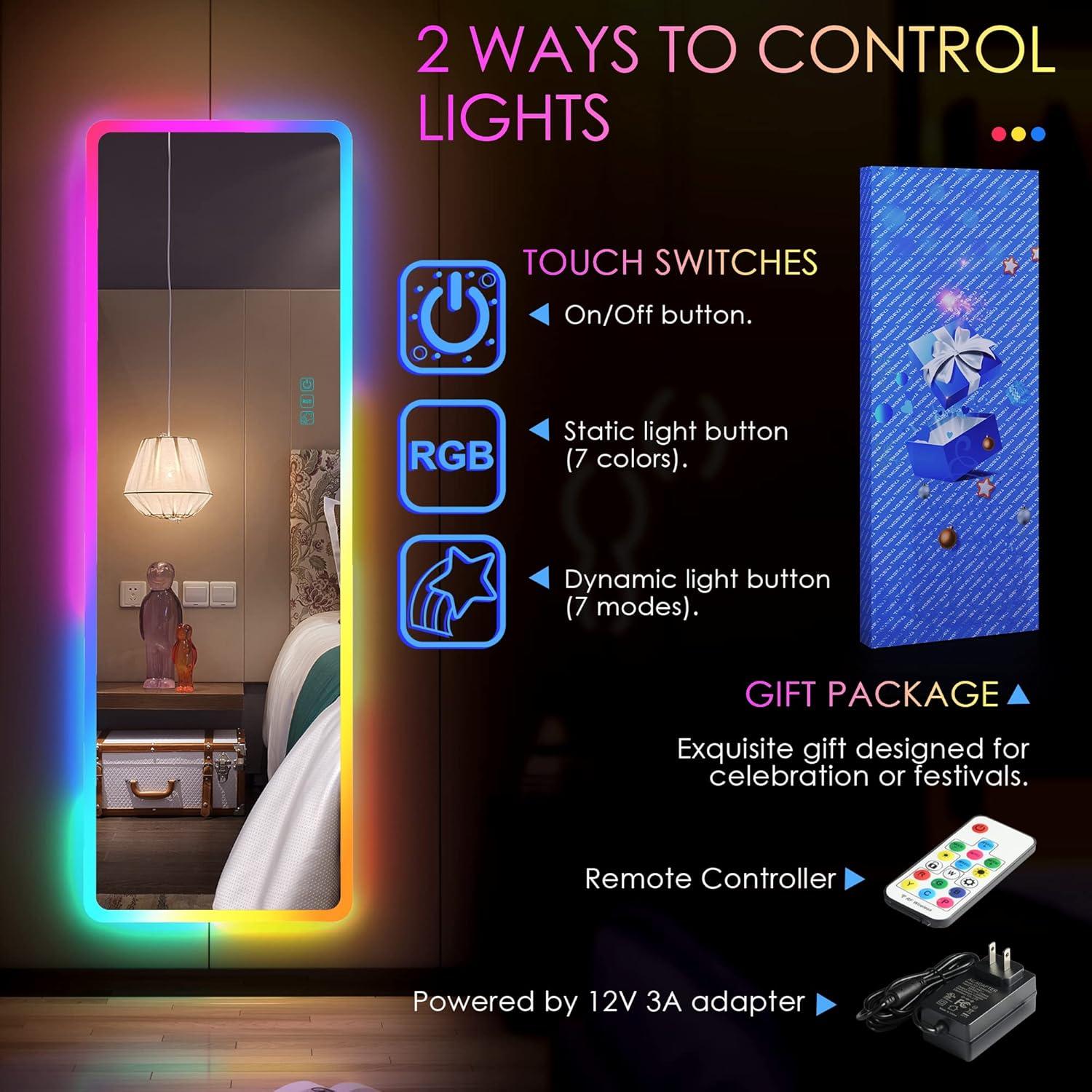 Espejo de Cuerpo Completo LED RGB LVSOMT 119x41 cm