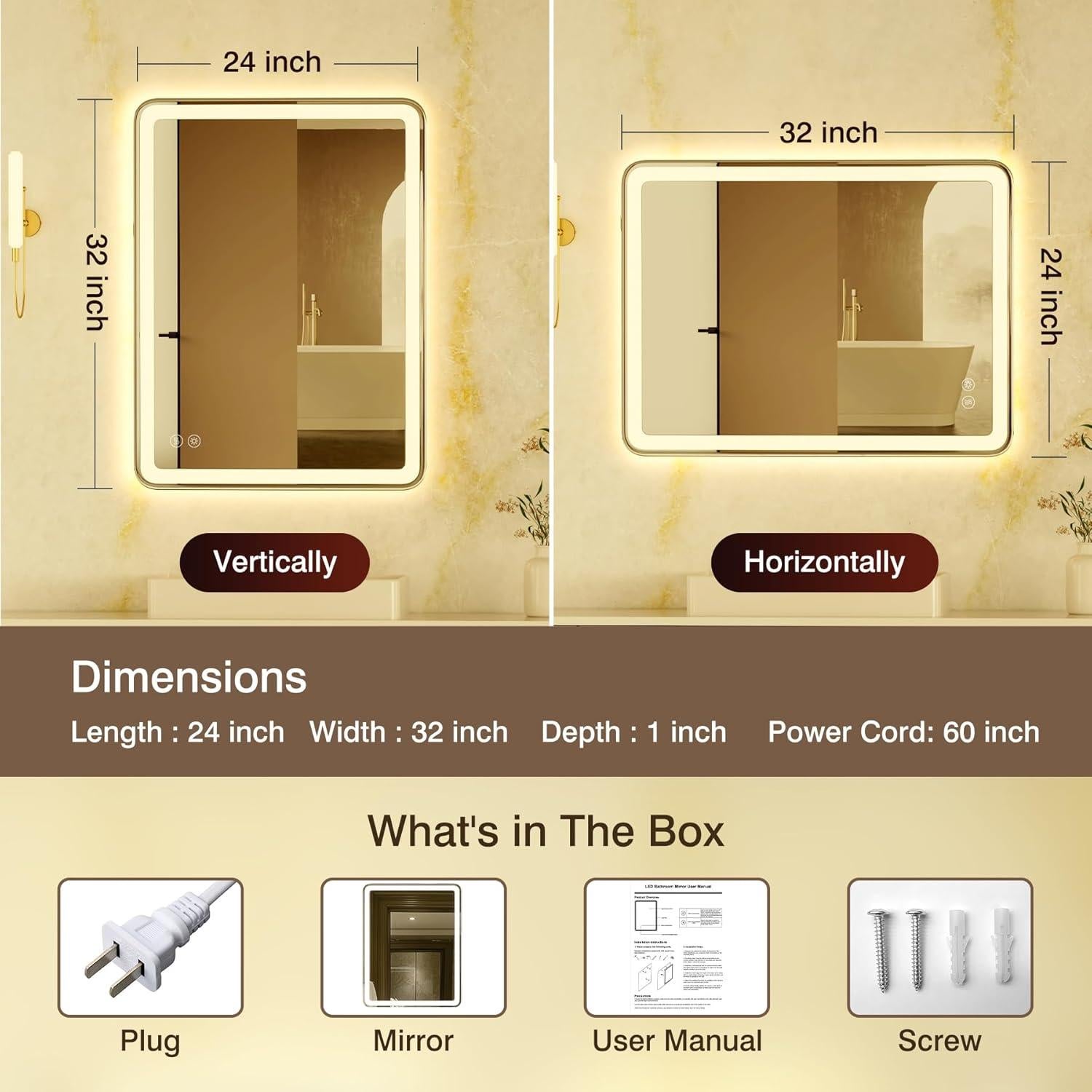Espejo LED GXMIOR 24x32" Rectangular Anti-vaho Regulable