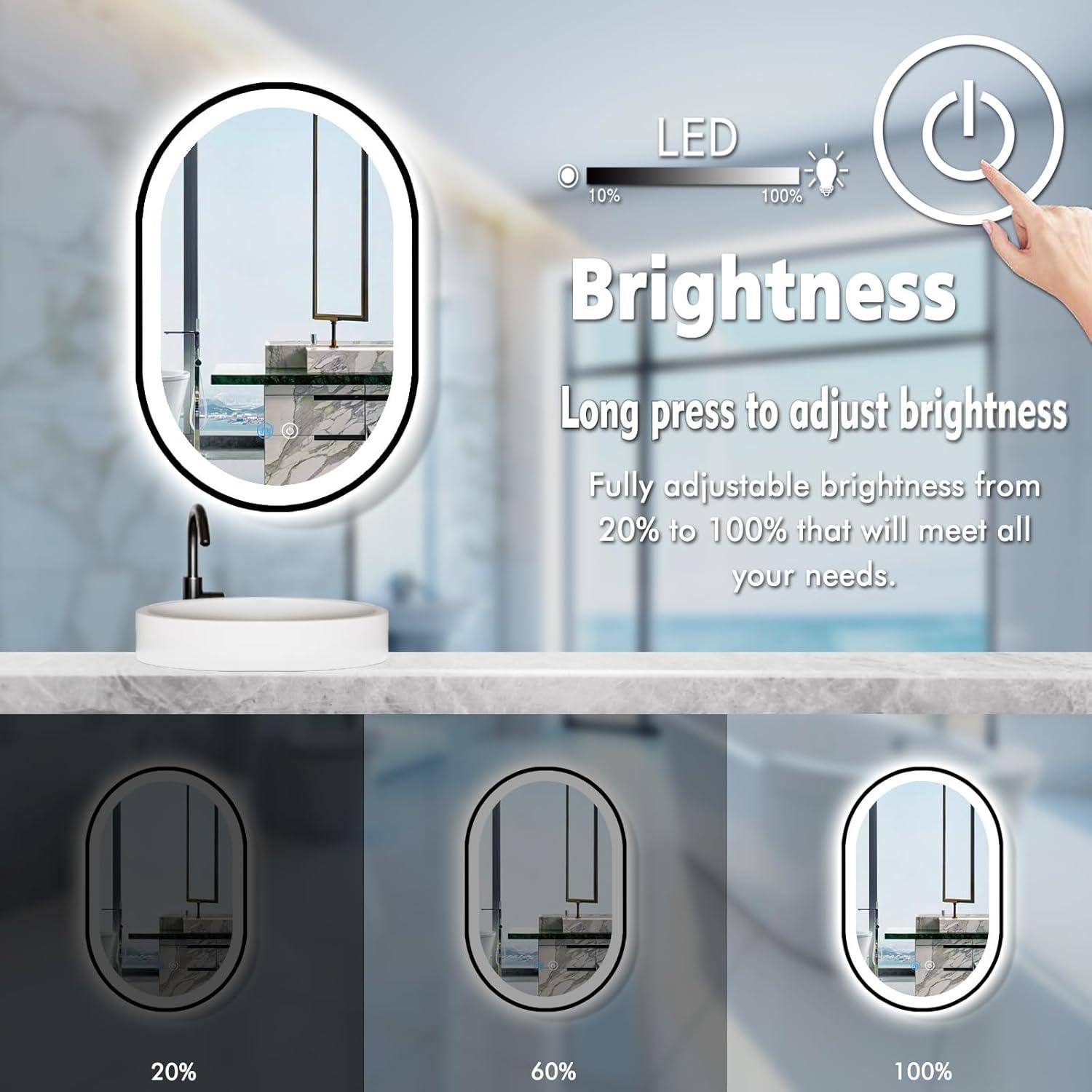 Espejo LED Ovalado MEIOUKA 60x40 cm con Luz Regulable