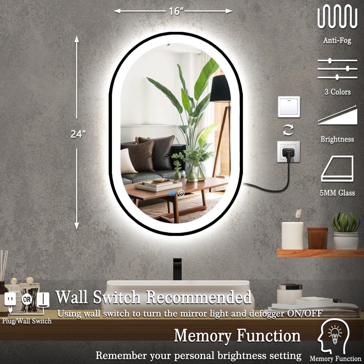 Espejo LED Ovalado MEIOUKA 60x40 cm con Luz Regulable