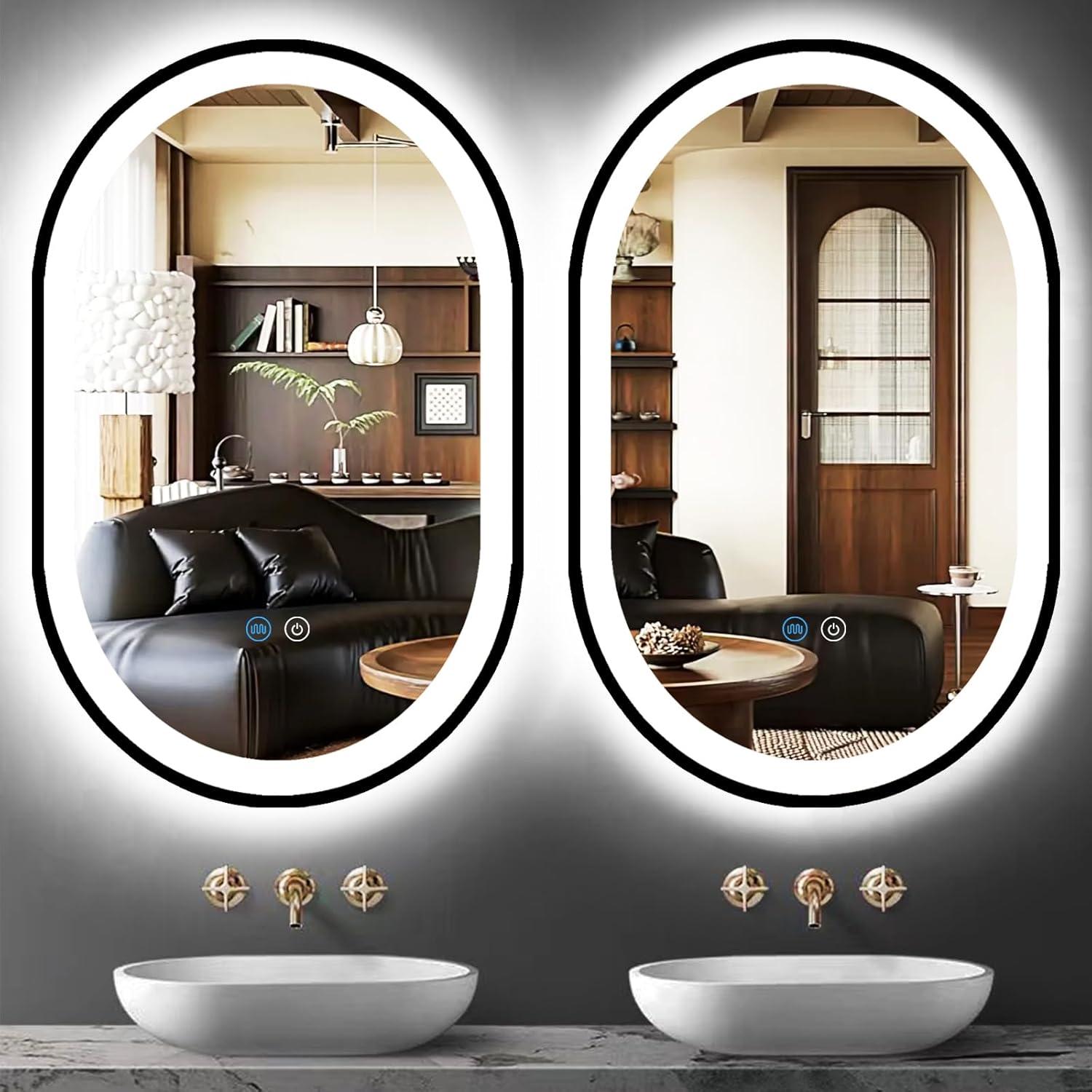 Espejo LED Ovalado MEIOUKA 60x40 cm con Luz Regulable