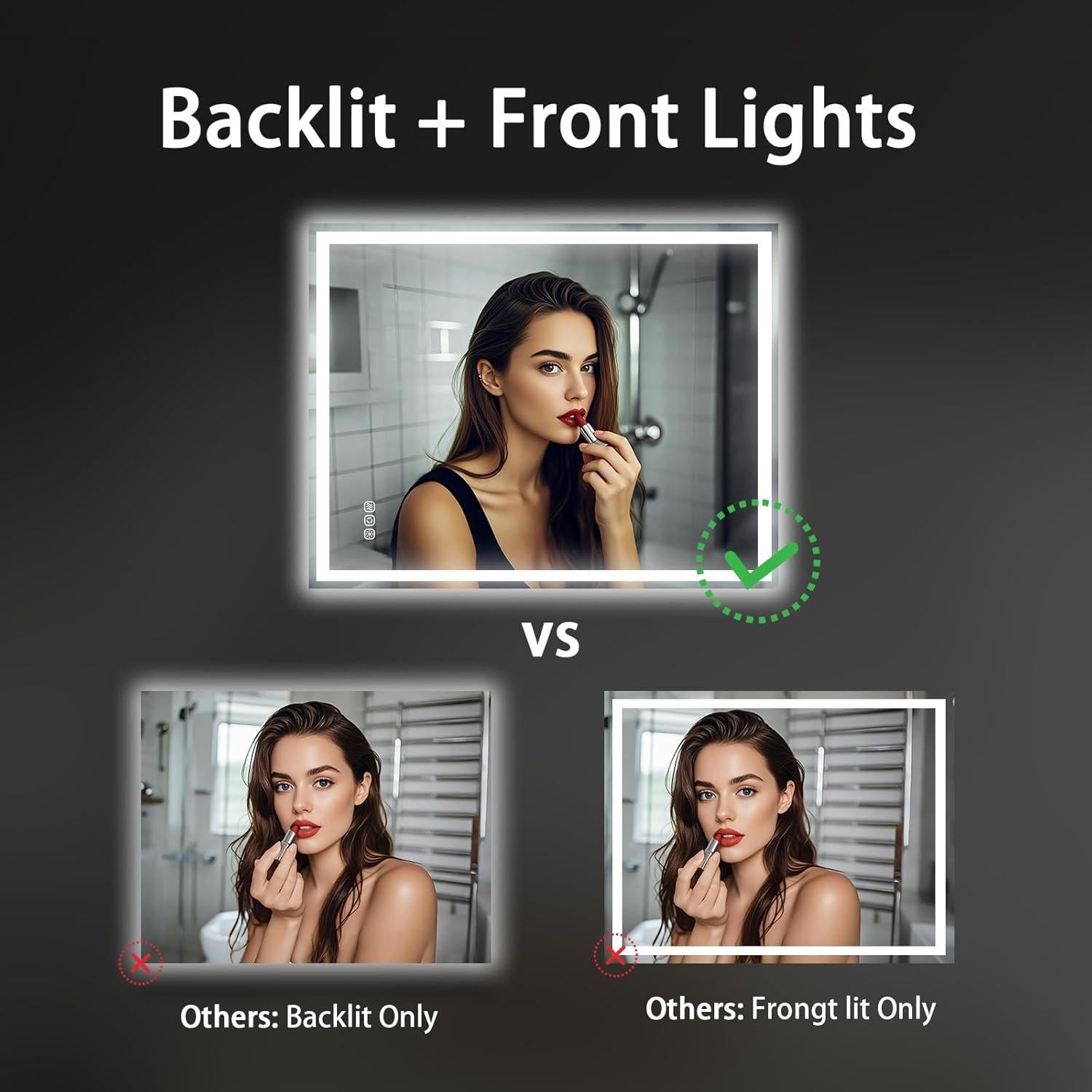 Espejo de baño LED cxxsom 32x24 cm con luz ajustable