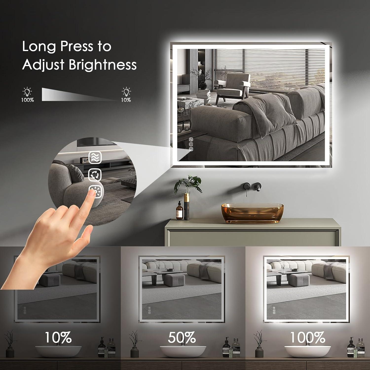 Espejo de baño LED cxxsom 32x24 cm con luz ajustable