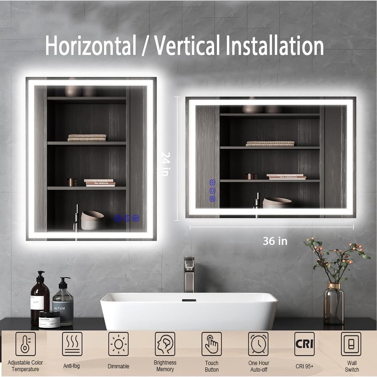 Espejo de baño LED cxxsom 32x24 cm con luz ajustable