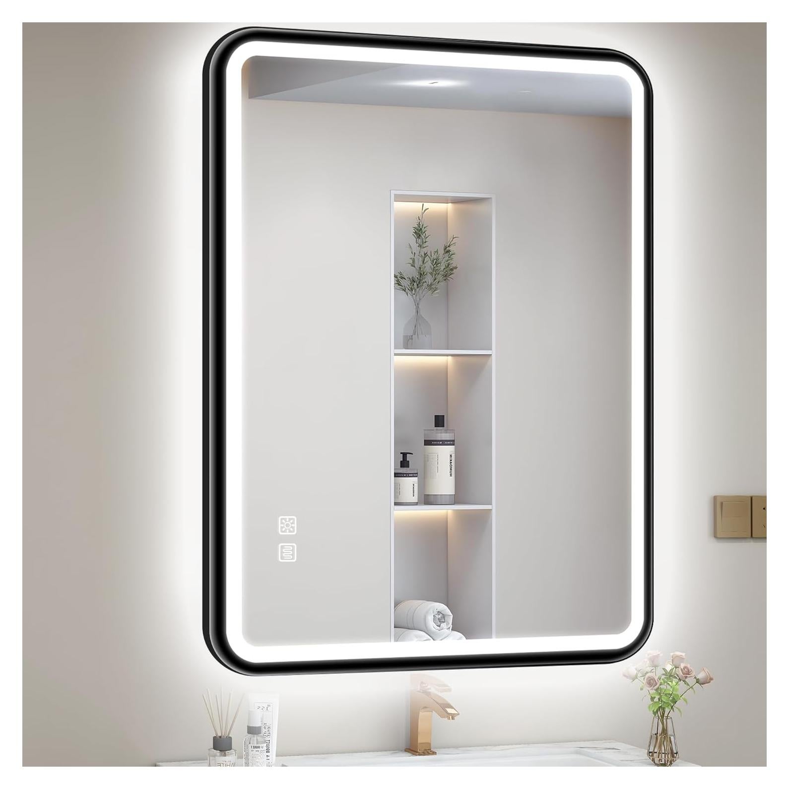 Espejo LED S'bagno 81x61 cm Negro Antivaho Regulable