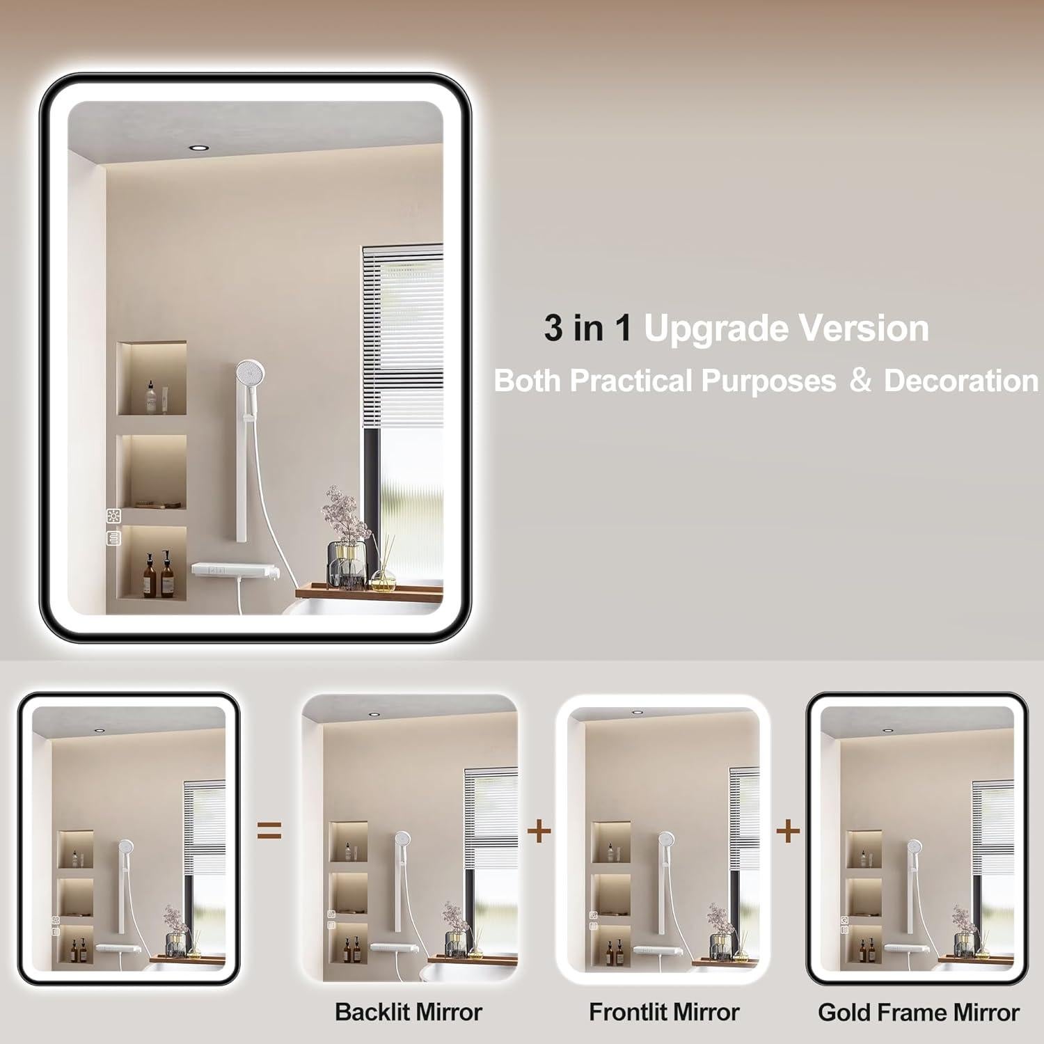 Espejo LED S'bagno 81x61 cm Negro Antivaho Regulable