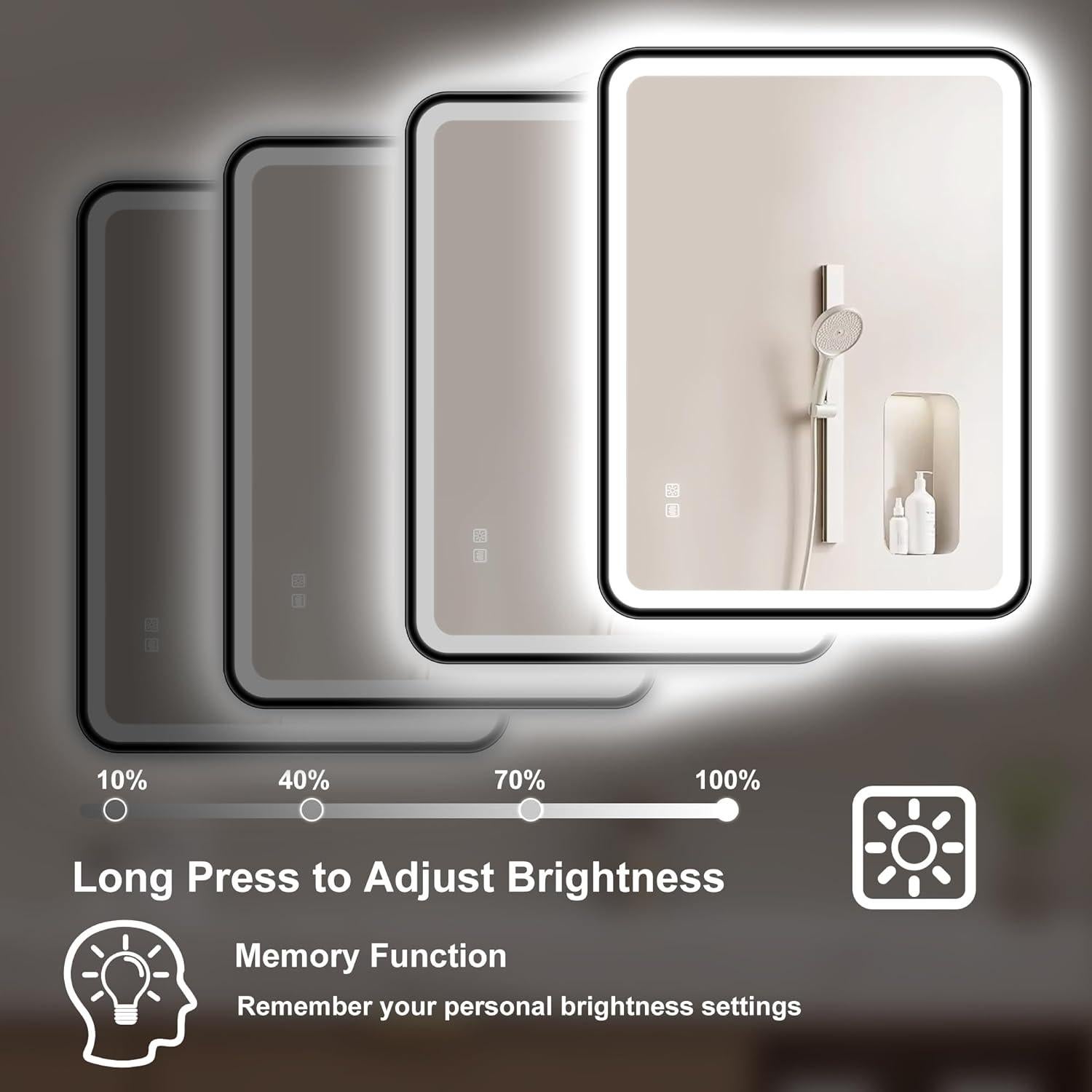 Espejo LED S'bagno 81x61 cm Negro Antivaho Regulable