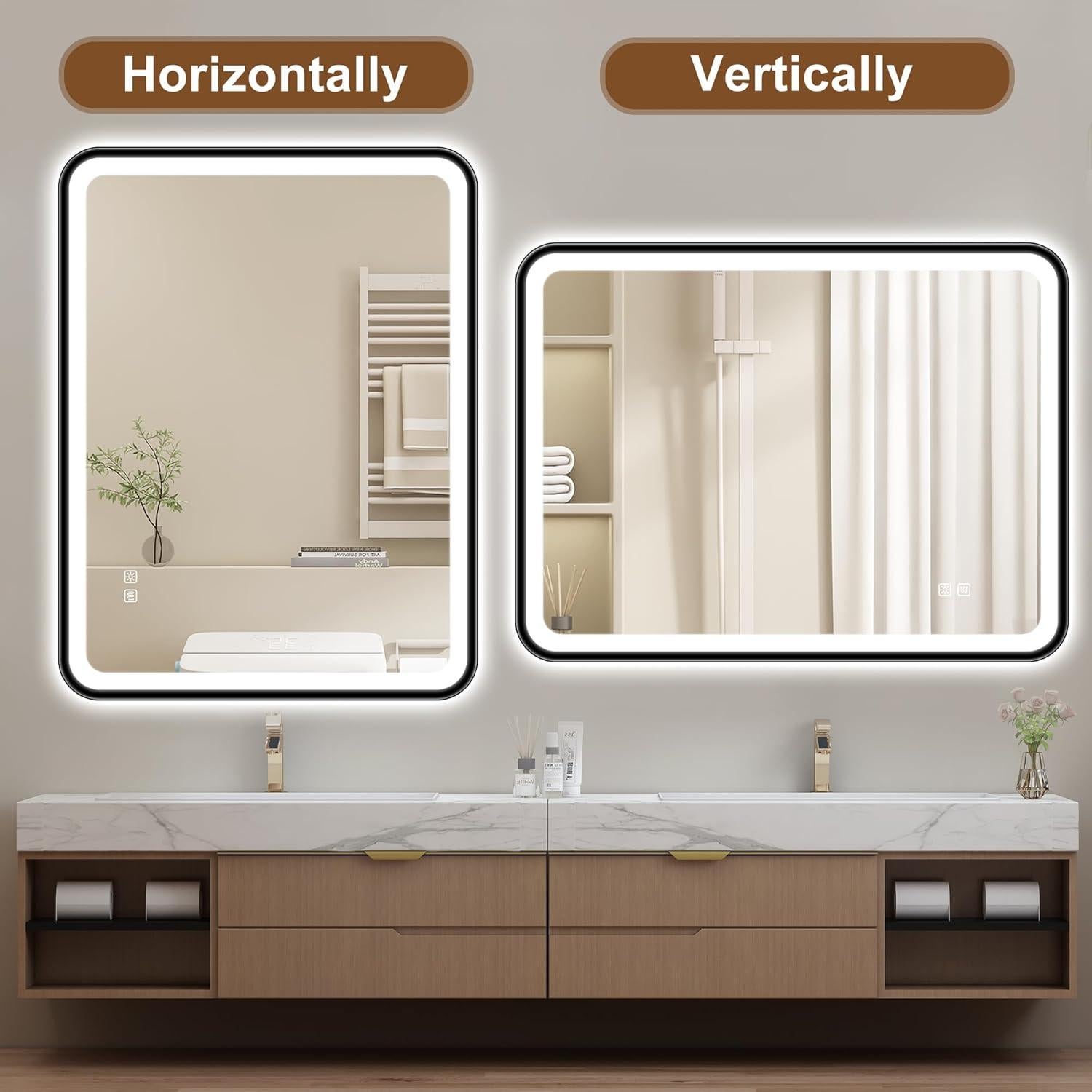 Espejo LED S'bagno 81x61 cm Negro Antivaho Regulable