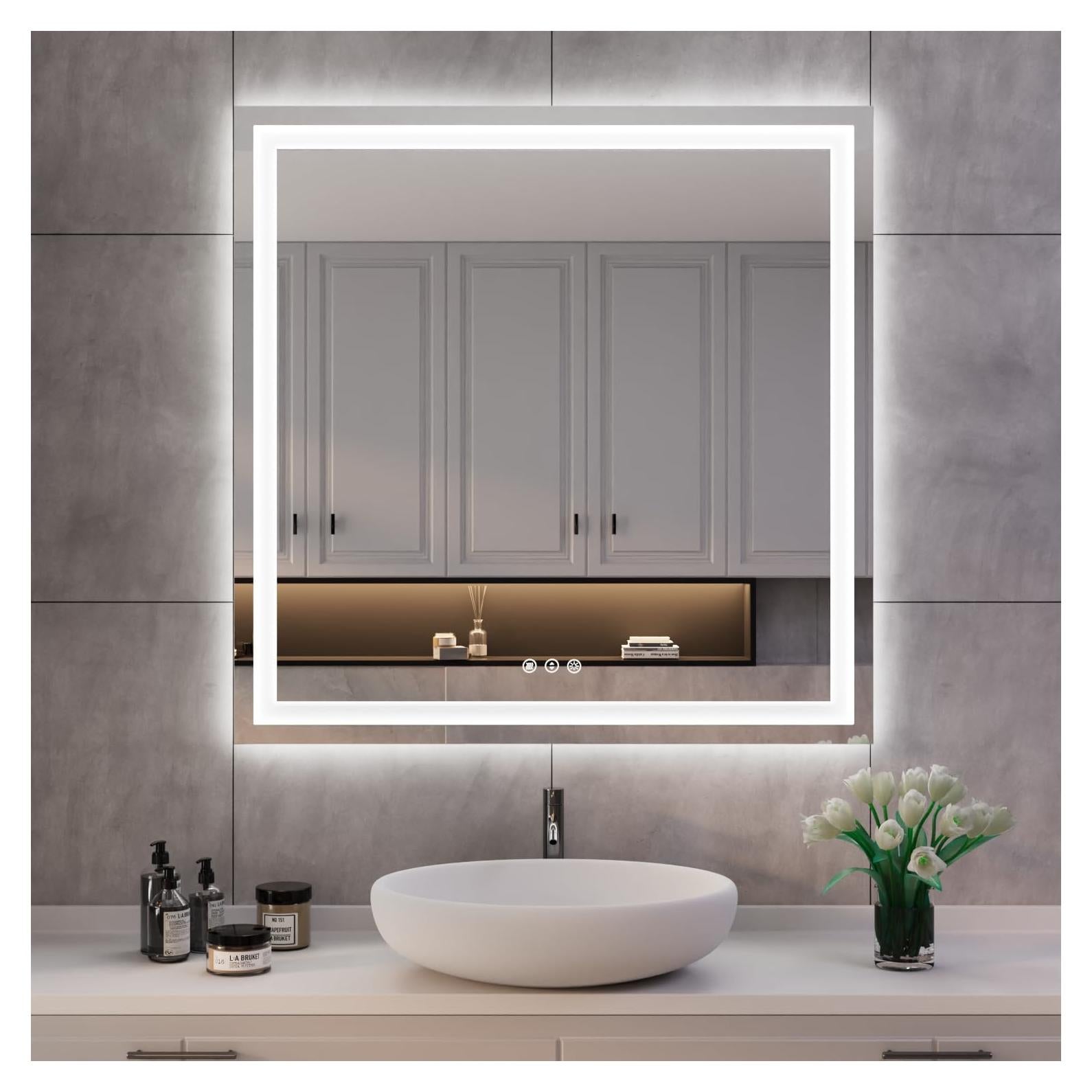 Espejo de Baño LED ISKM 90x90 cm Anti-Niebla Regulable