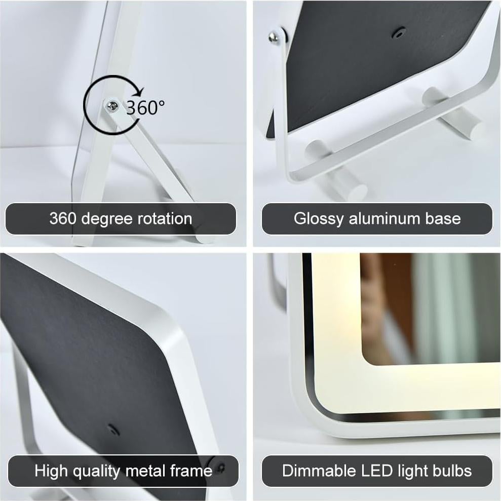 Espejo de Maquillaje LED YEKKOPT 33x25 cm 3 Modos Iluminación