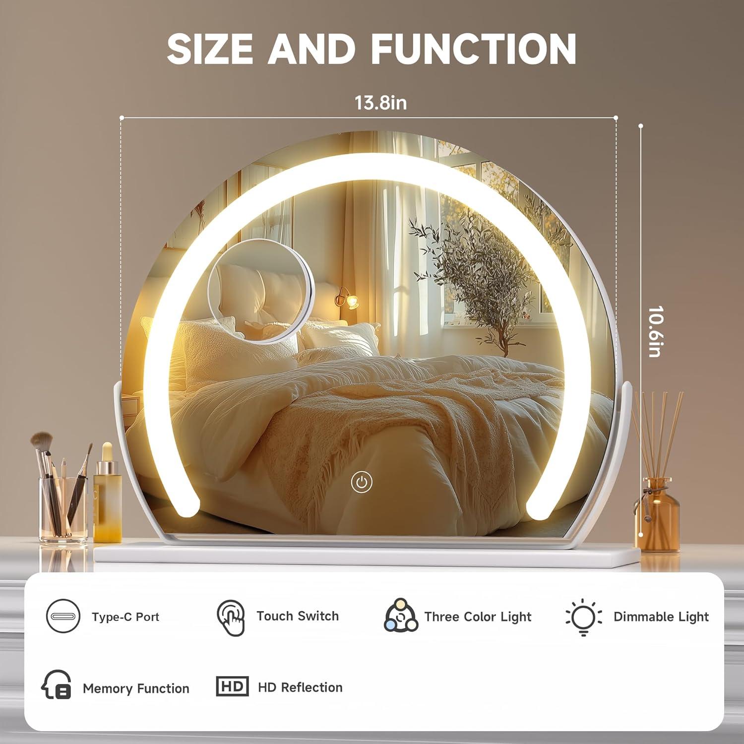 Espejo de Tocador Hasipu LED 34.8x26.9 cm 3 Modos Luz