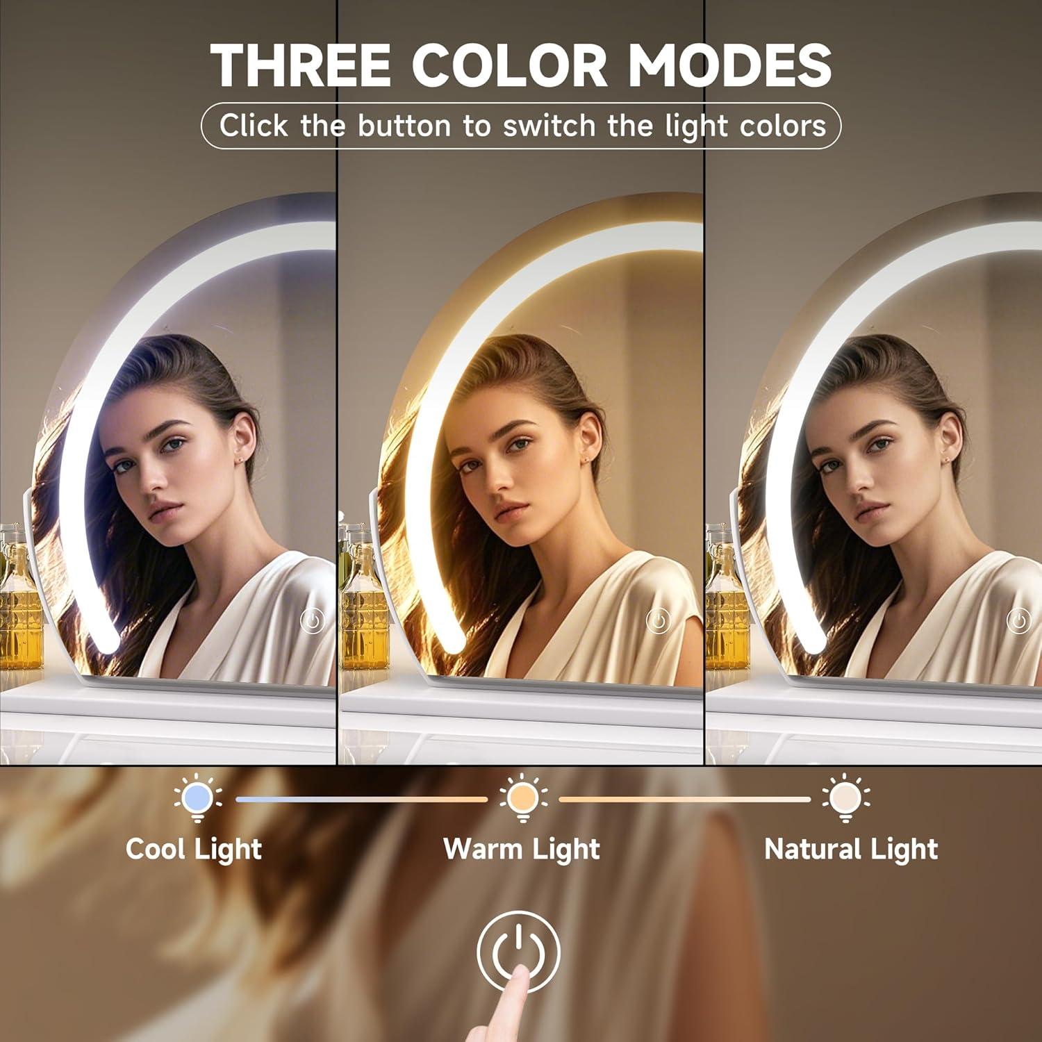 Espejo de Tocador Hasipu LED 34.8x26.9 cm 3 Modos Luz