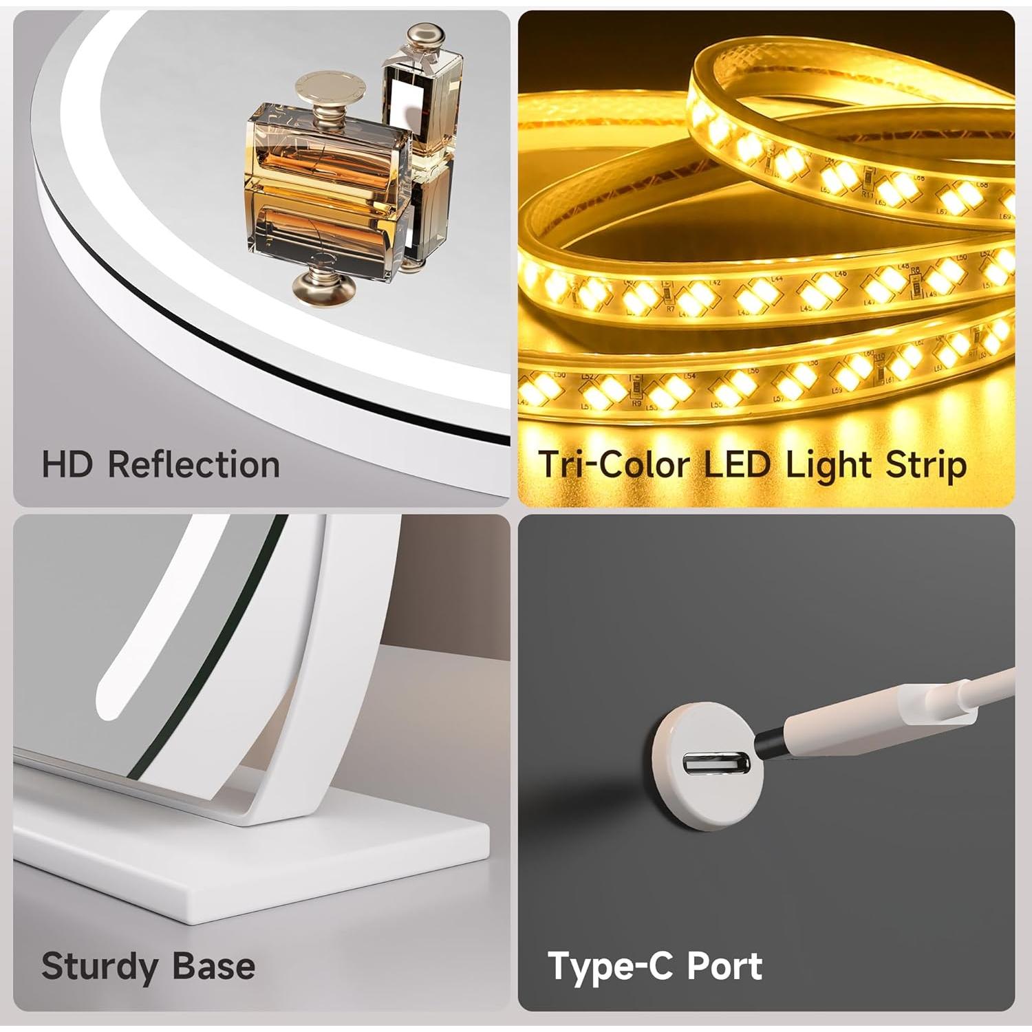 Espejo de Tocador Hasipu LED 34.8x26.9 cm 3 Modos Luz