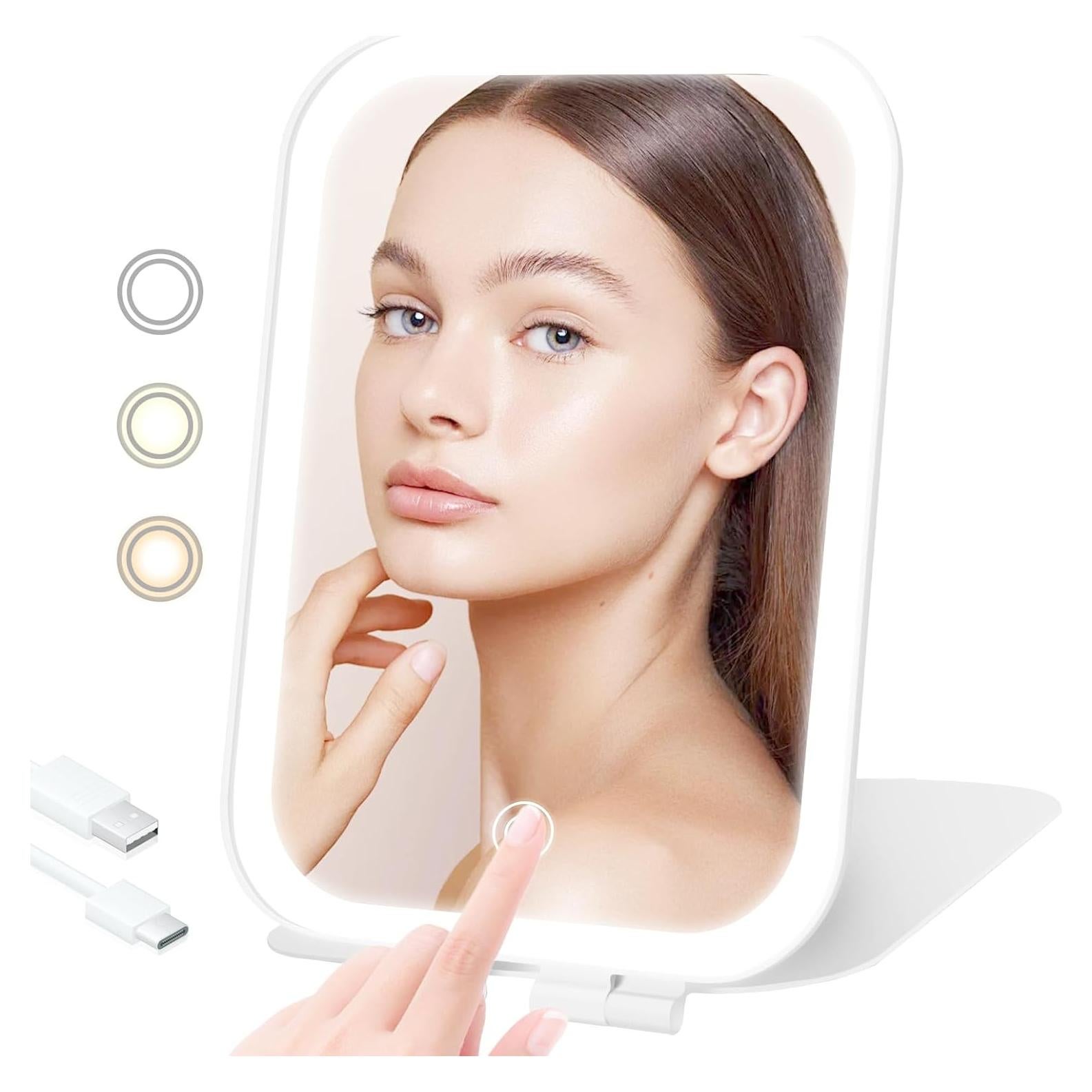 Espejo de Maquillaje TREASO Portátil con Luz LED Ajustable