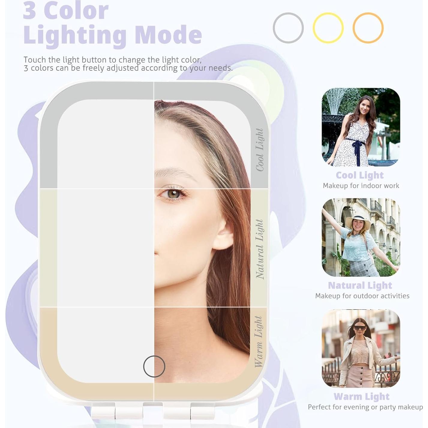 Espejo de Maquillaje TREASO Portátil con Luz LED Ajustable