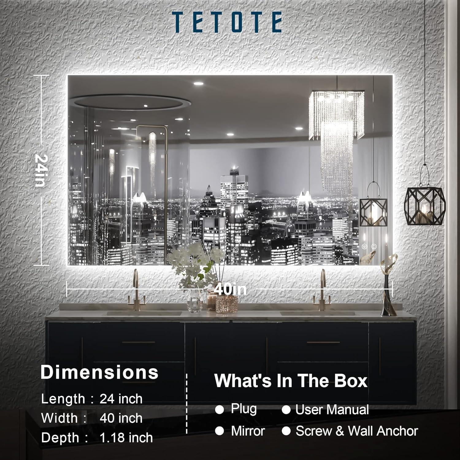 Espejo de Baño Iluminado LED TETOTE 61x101.6 cm Regulable