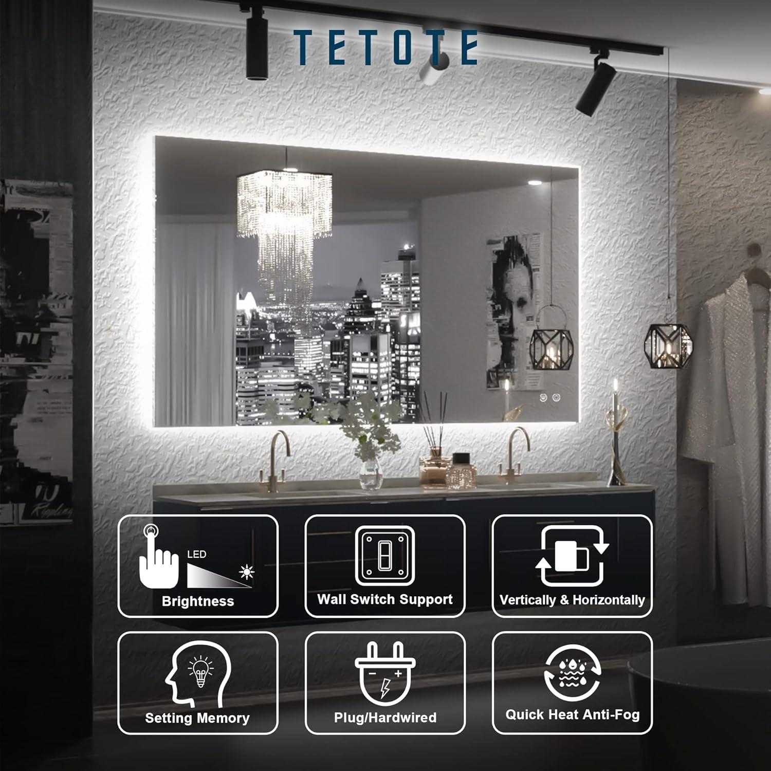 Espejo de Baño Iluminado LED TETOTE 61x101.6 cm Regulable