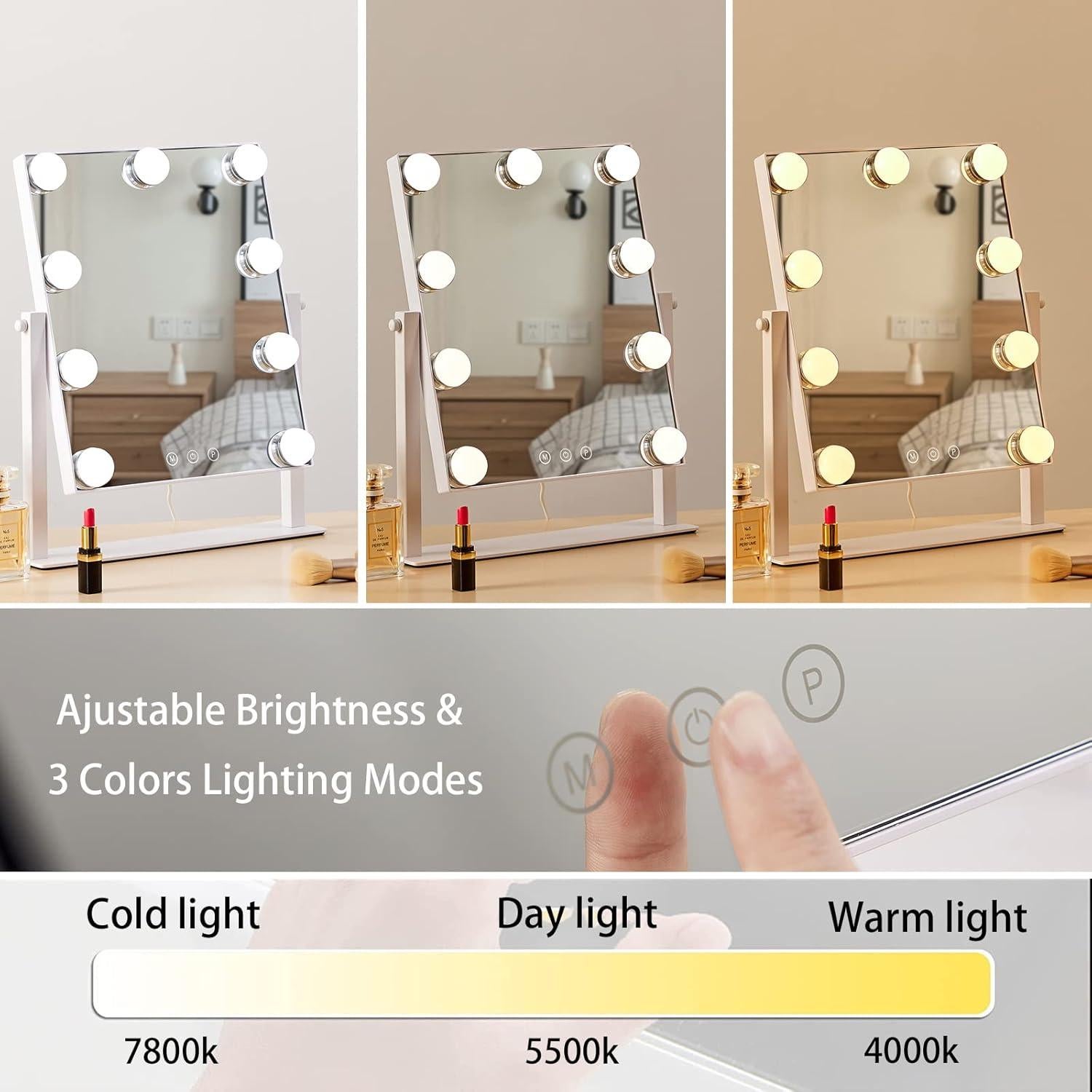 Espejo de Tocador HIEEY con Luces 9 Bombillas Regulables