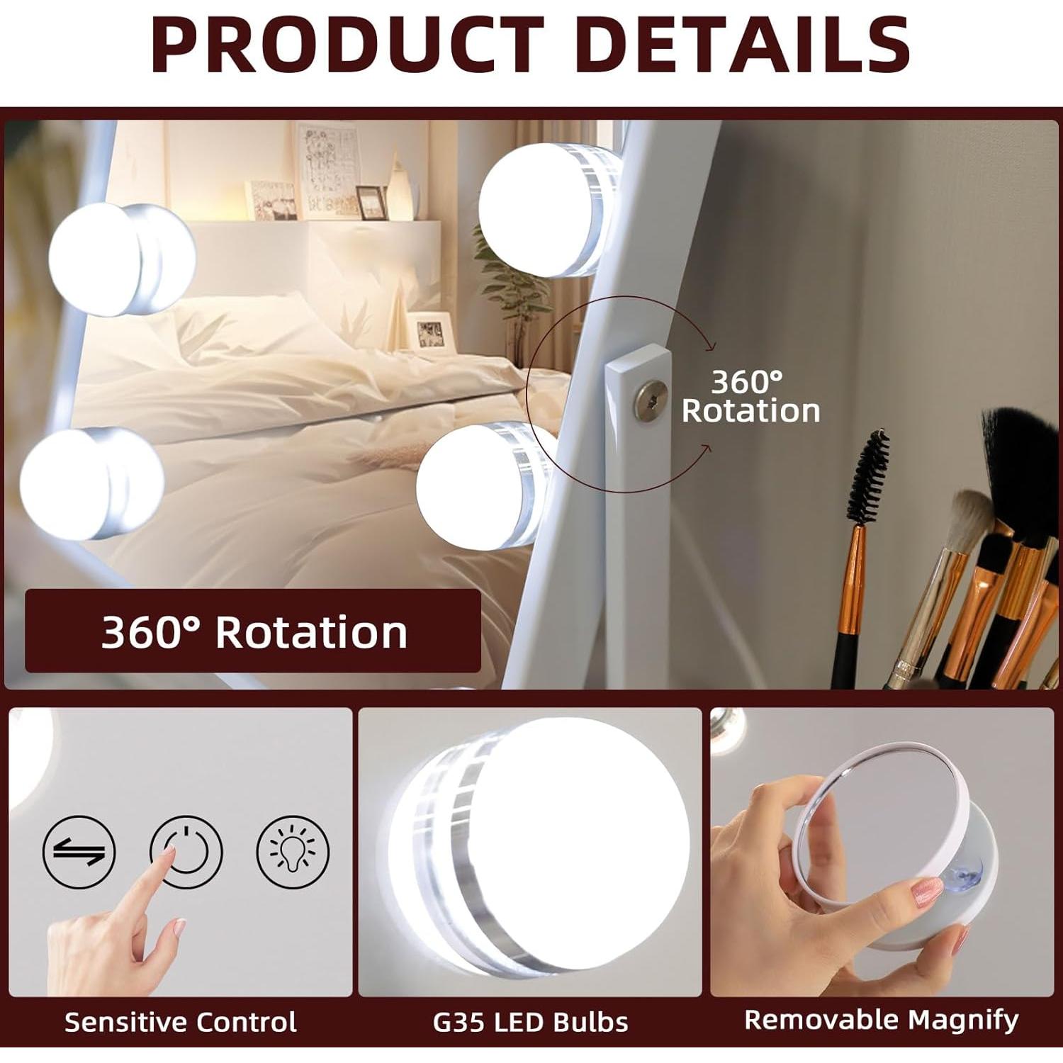 Espejo de Maquillaje VANITII Iluminado 30x25 cm 9 Bombillas