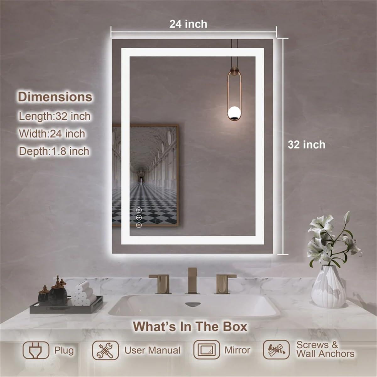 Espejo de Baño LED SNUGACE 80x60 cm con Luz Frontal y Trasera