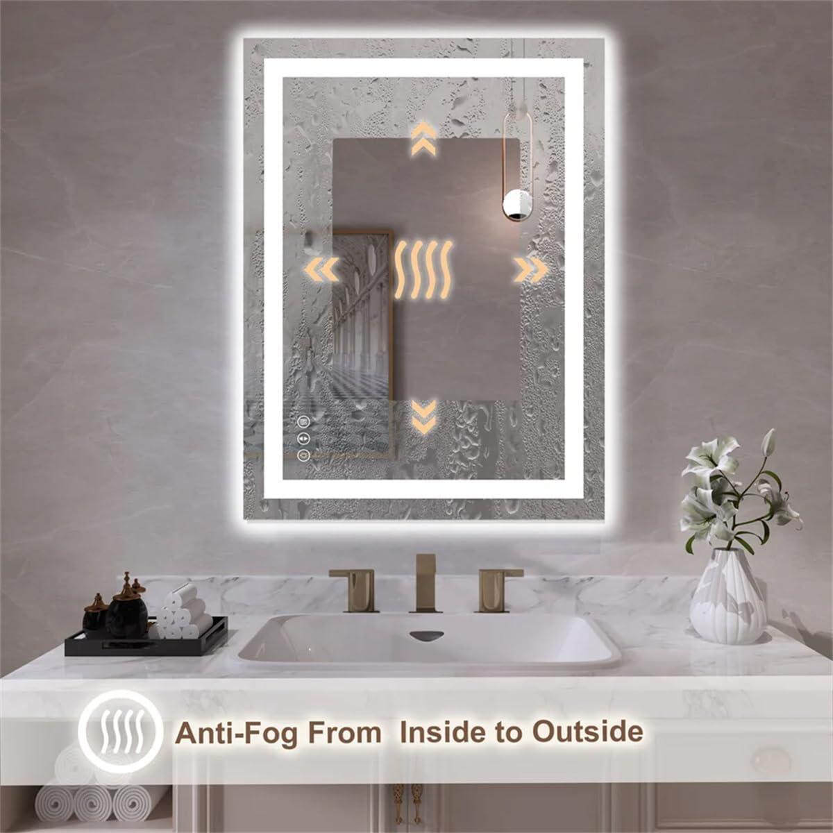 Espejo de Baño LED SNUGACE 80x60 cm con Luz Frontal y Trasera