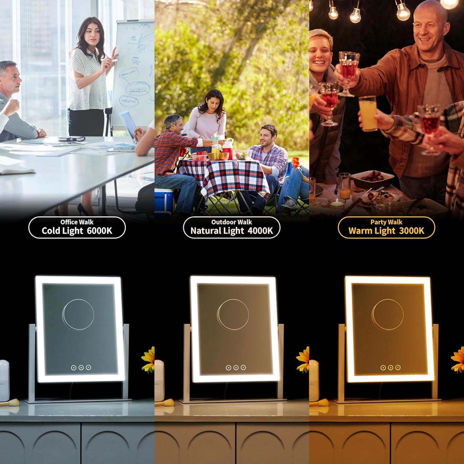 Espejo de tocador Acoolda con luces 3 modos 10X 360° blanco