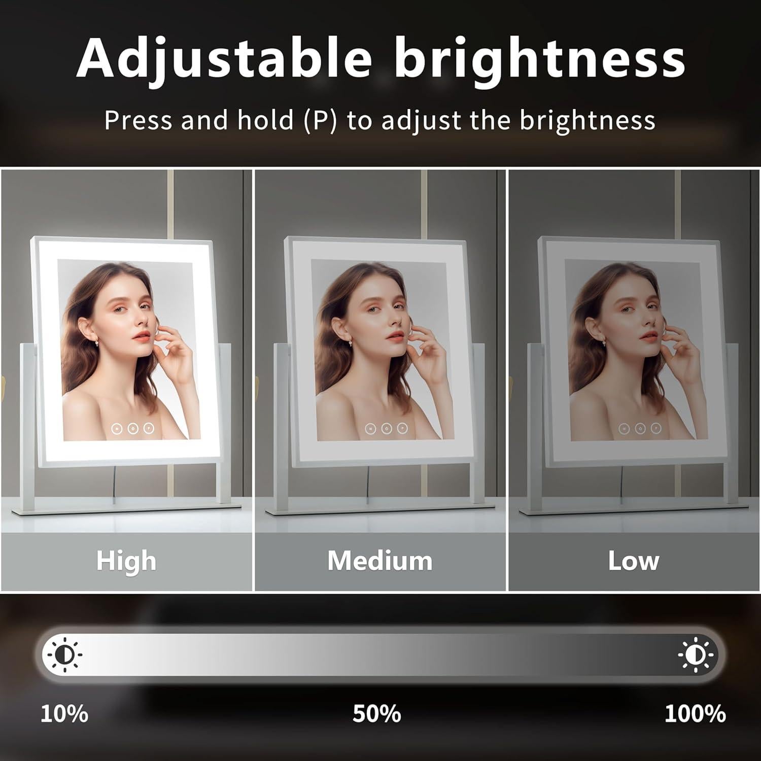 Espejo de tocador Acoolda con luces 3 modos 10X 360° blanco