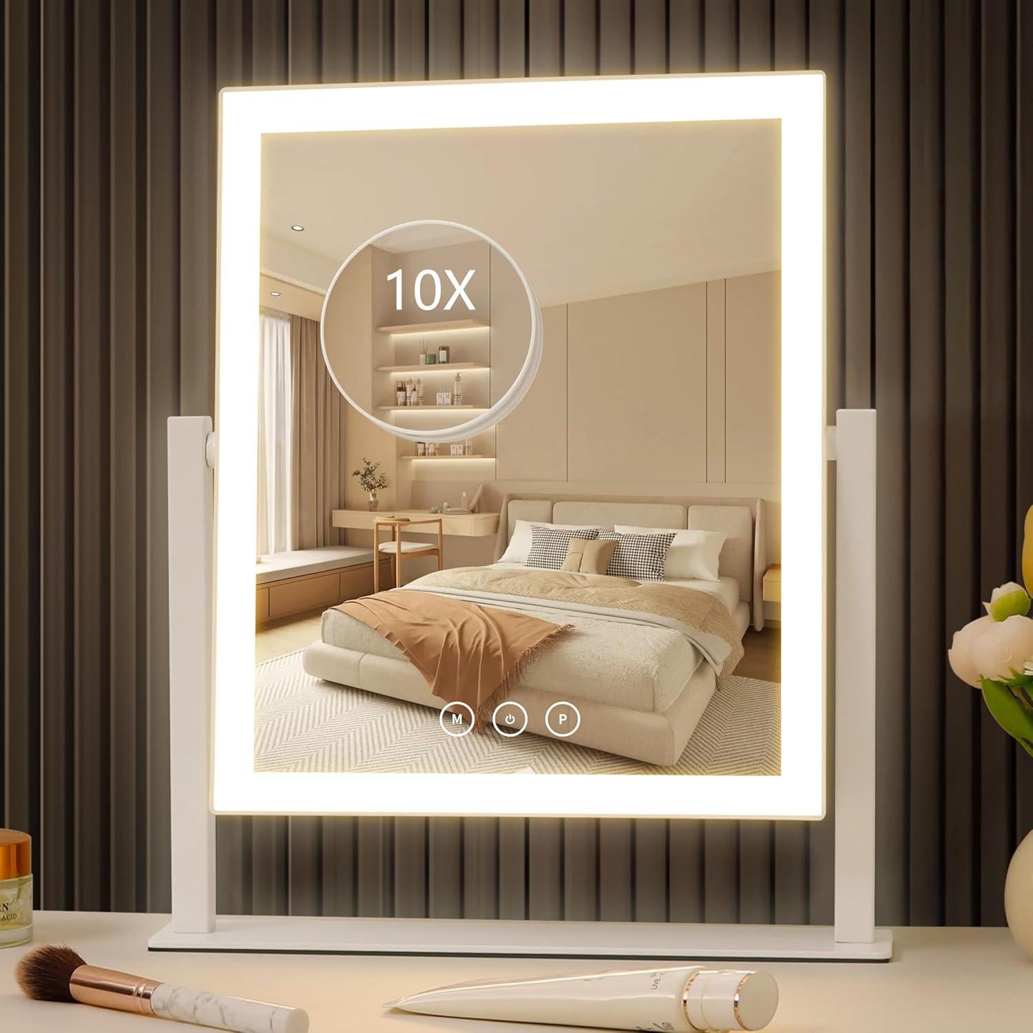Espejo de tocador Acoolda con luces 3 modos 10X 360° blanco