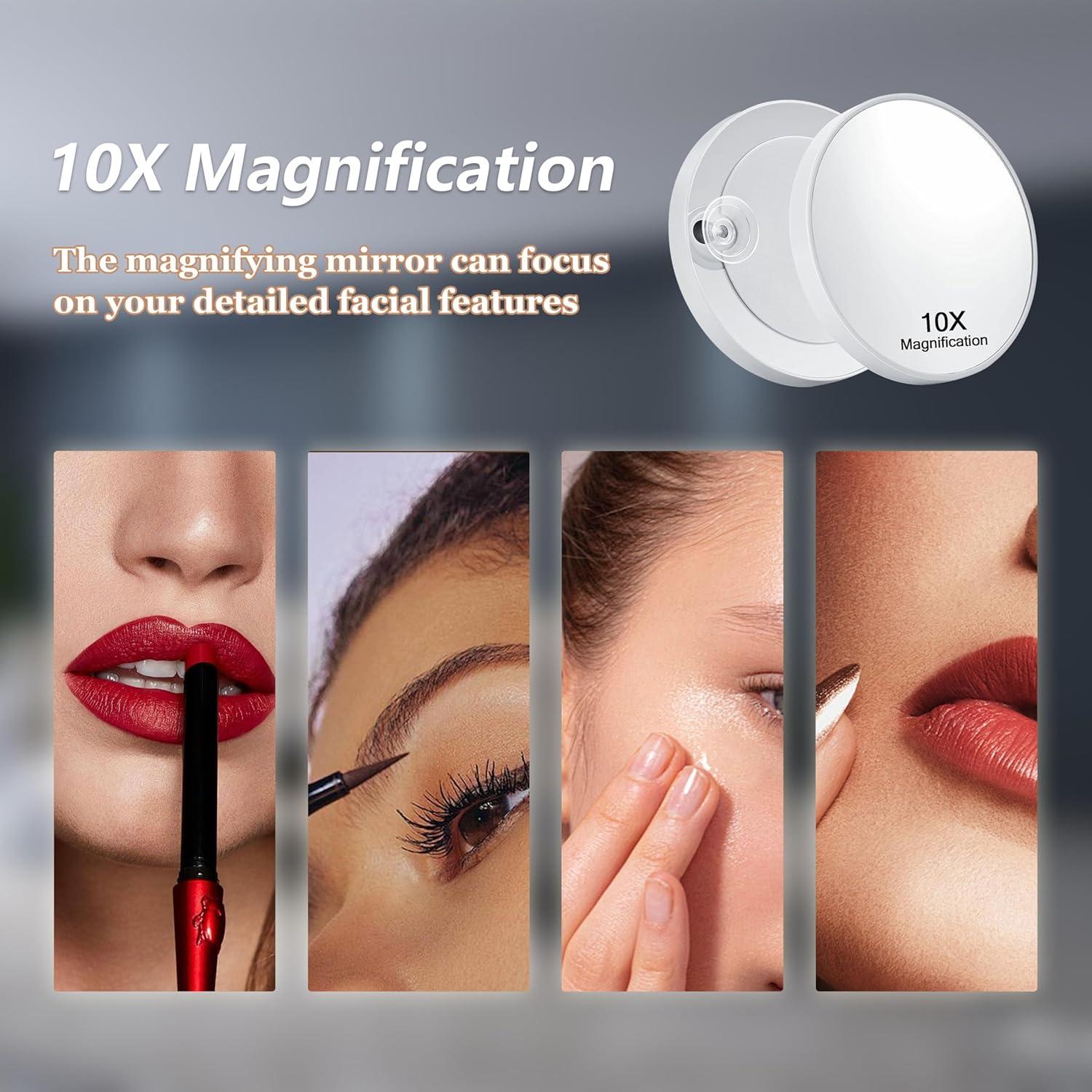 Espejo de tocador Acoolda con luces 3 modos 10X 360° blanco