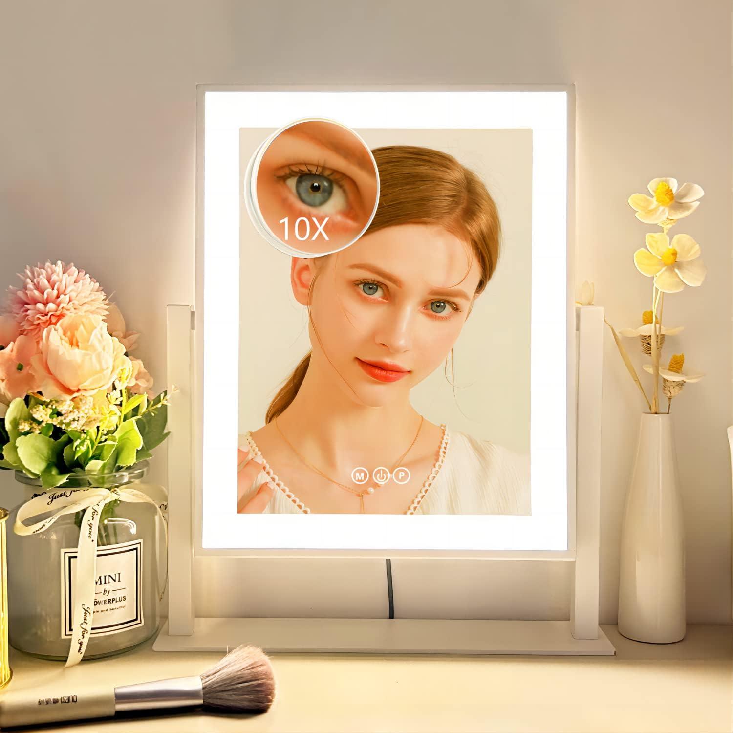 Espejo de tocador Acoolda con luces 3 modos 10X 360° blanco