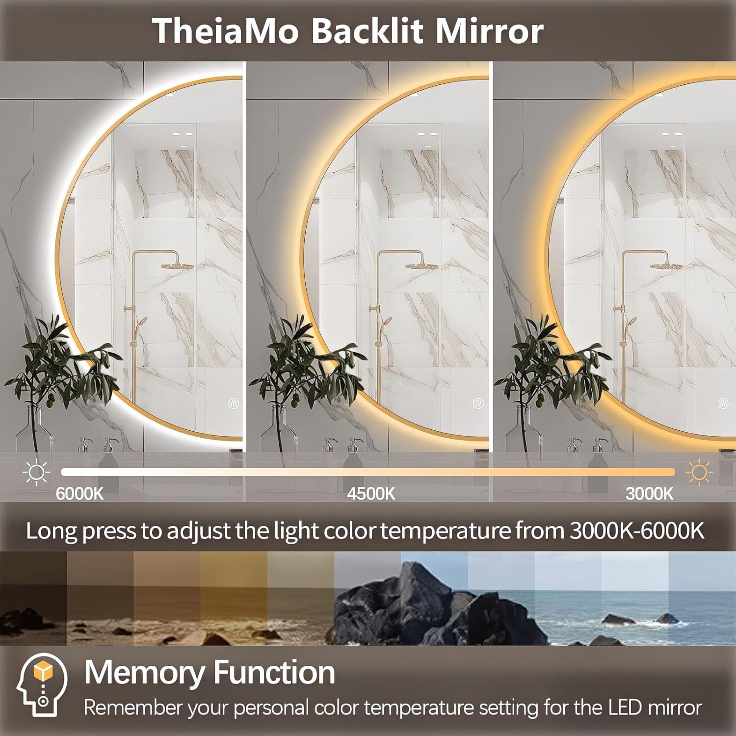 Espejo de Baño LED Redondo TheiaMo 81 cm Dorado