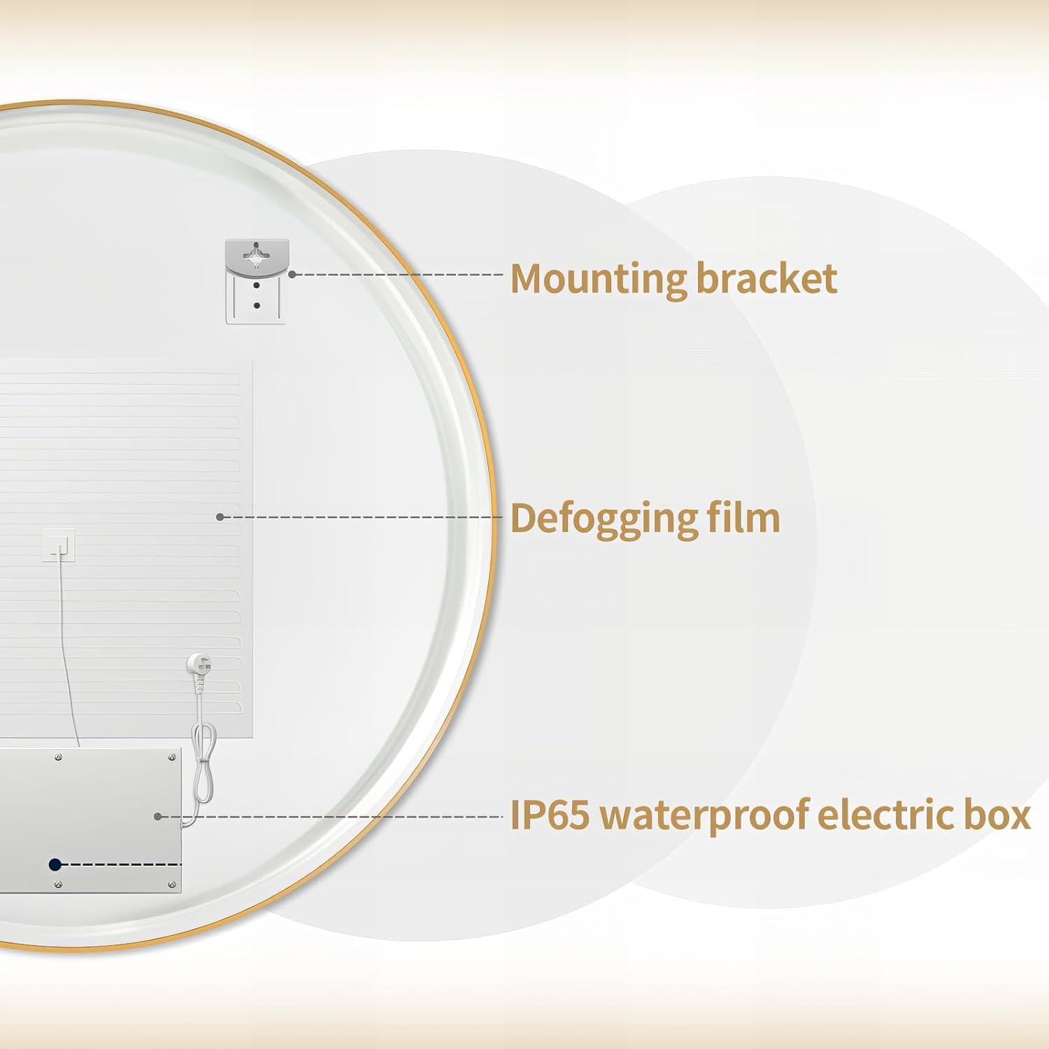 Espejo de Baño LED Redondo TheiaMo 81 cm Dorado