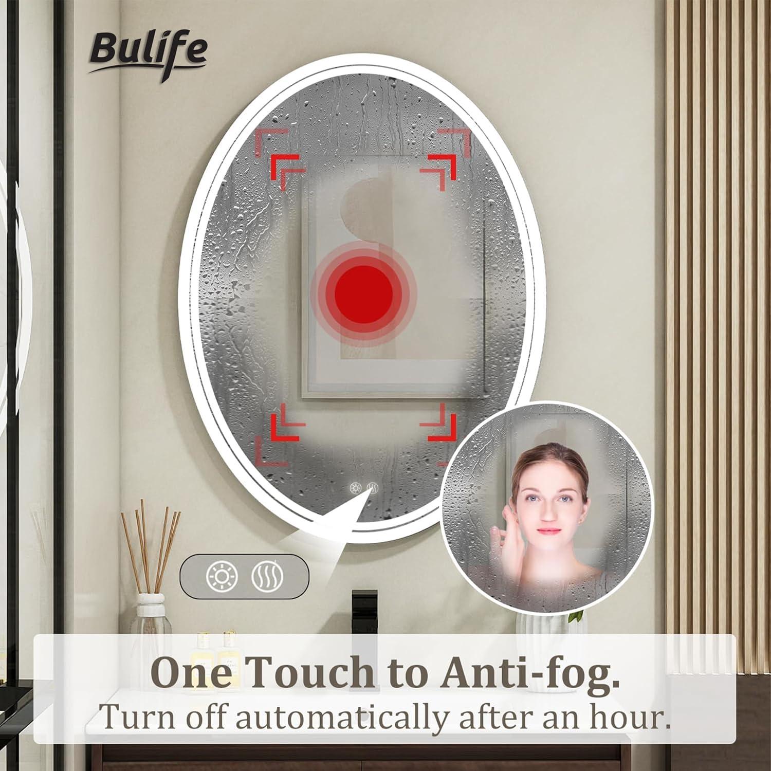 Espejo de baño LED ovalado BuLife 91x71 cm anti-vaho