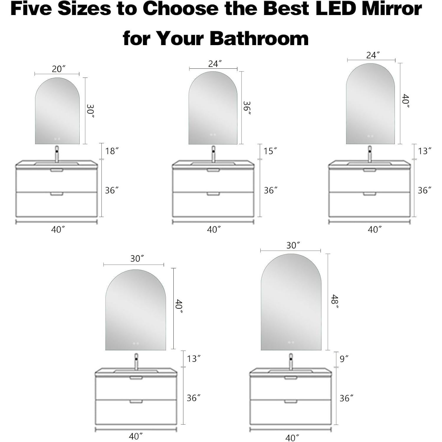 Espejo de Baño Iluminado LED Niccy 91x61 cm Negro Arco