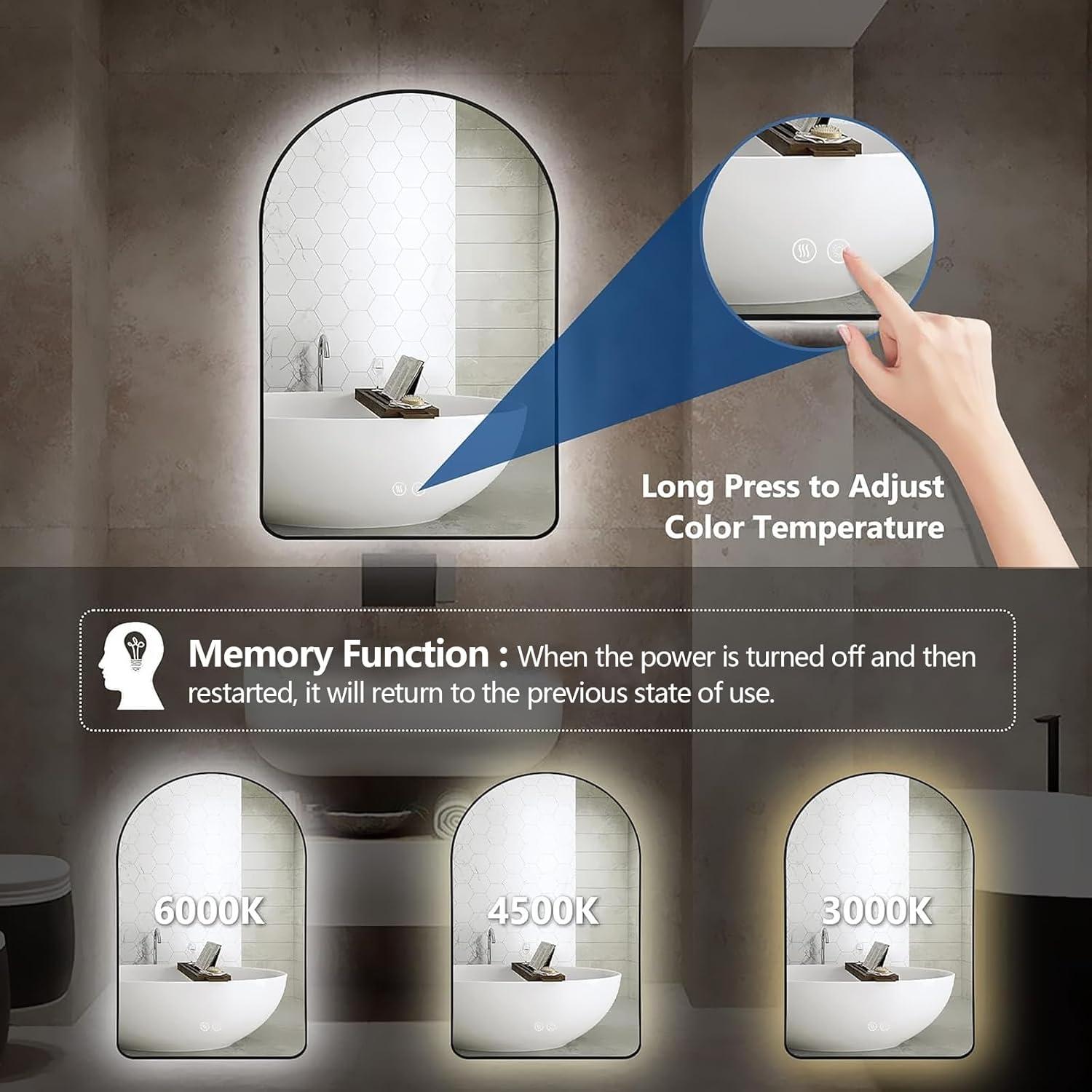 Espejo de Baño Iluminado LED Niccy 91x61 cm Negro Arco