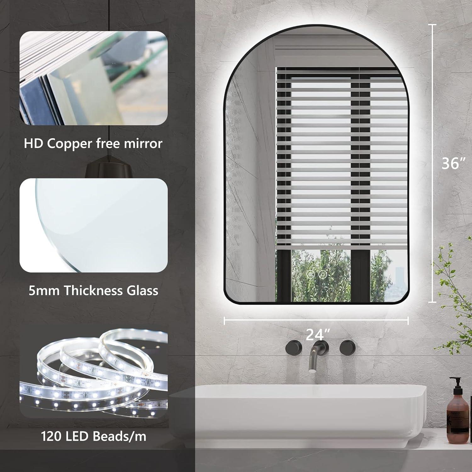 Espejo de Baño Iluminado LED Niccy 91x61 cm Negro Arco