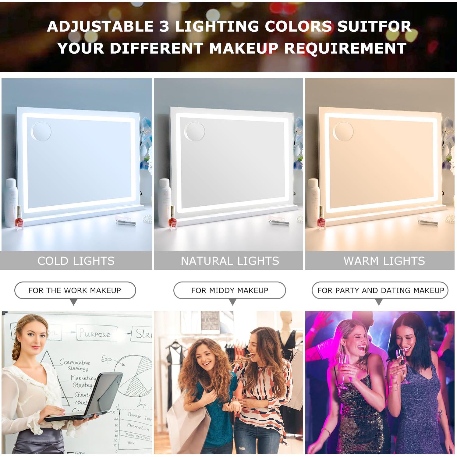 Espejo de Maquillaje Grande LilyHome con LED y 10X